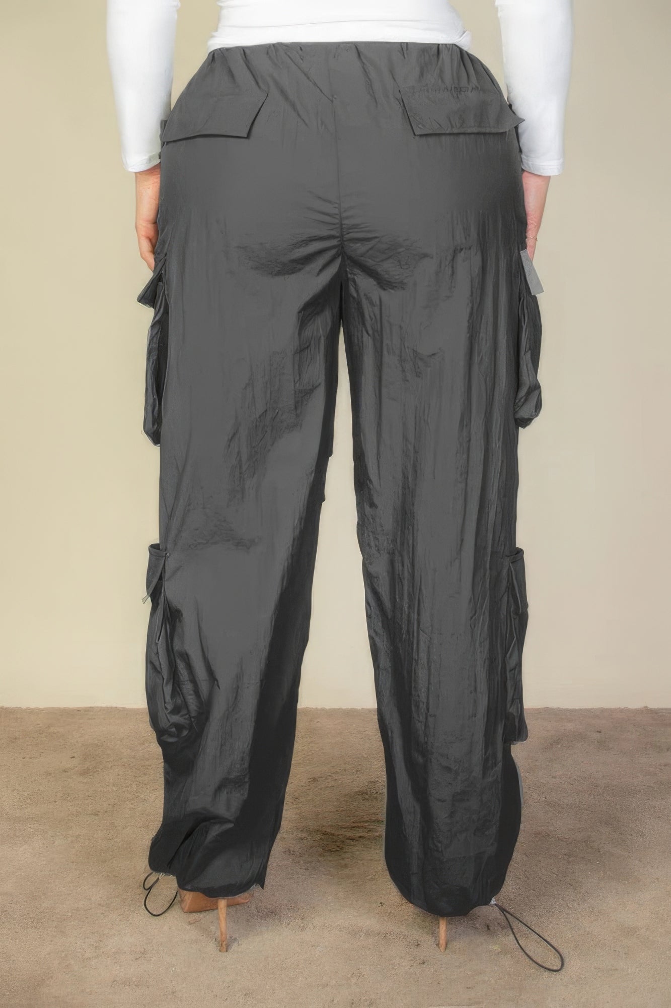 Plus Size Flap Pockets Drawstring Ruched Parachute Pants - ThingsWeUseAndLove 