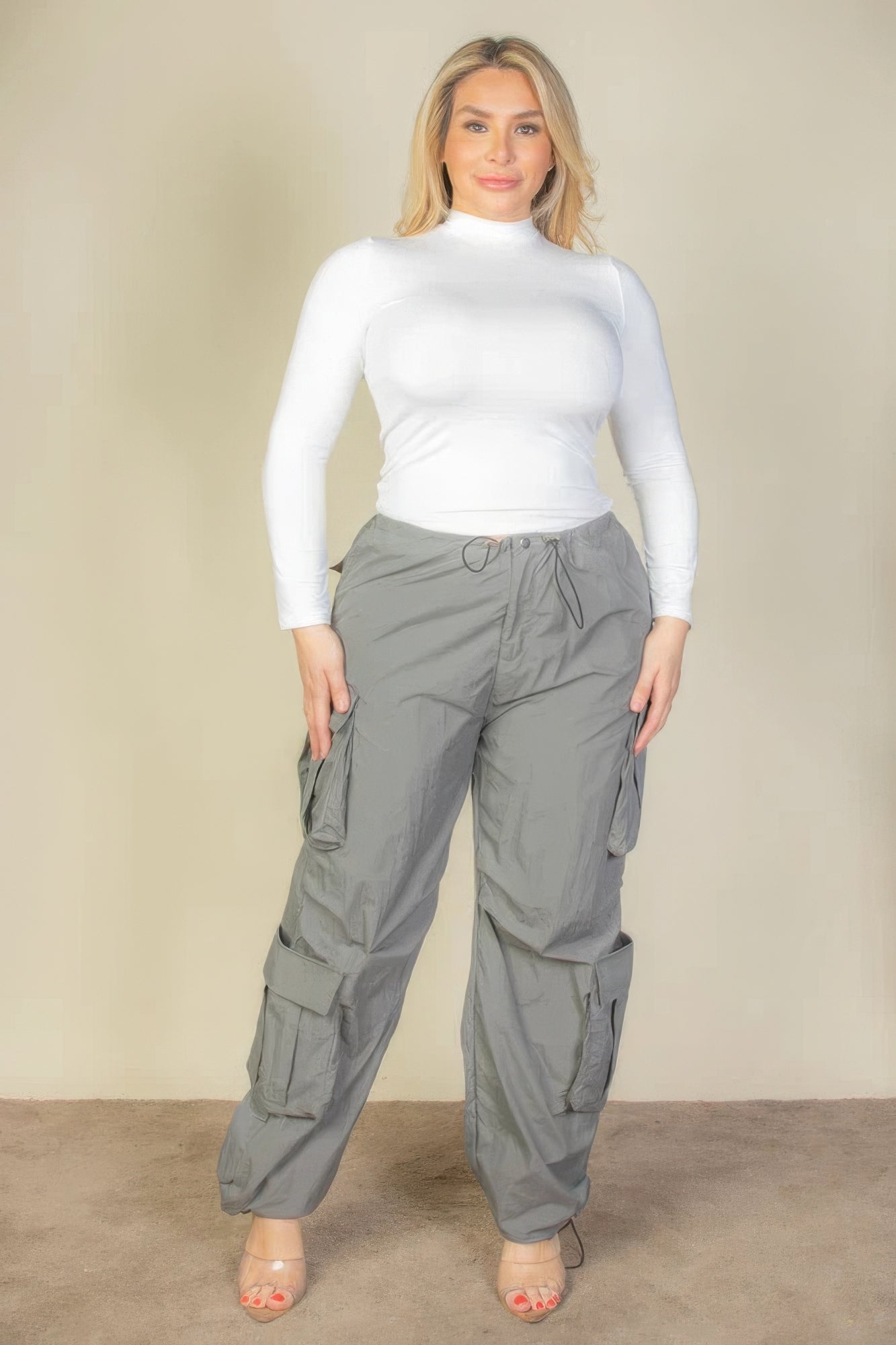 Plus Size Flap Pockets Drawstring Ruched Parachute Pants - ThingsWeUseAndLove 