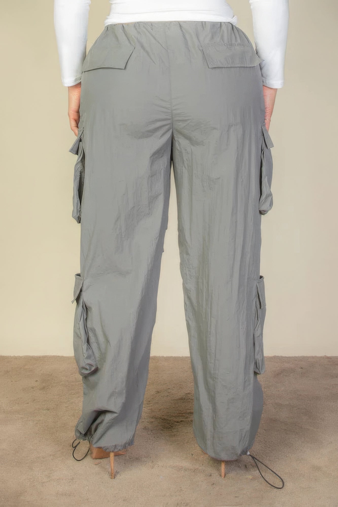 Plus Size Flap Pockets Drawstring Ruched Parachute Pants - ThingsWeUseAndLove 