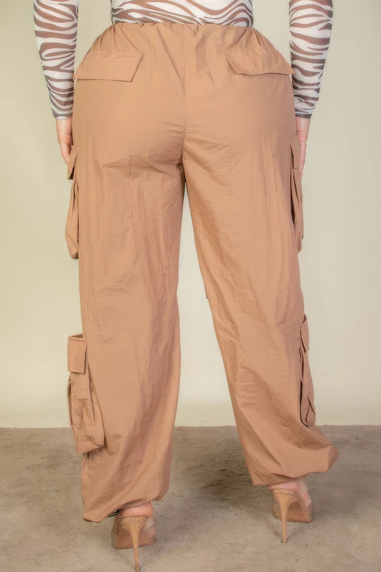 Plus Size Flap Pockets Drawstring Ruched Parachute Pants - ThingsWeUseAndLove 