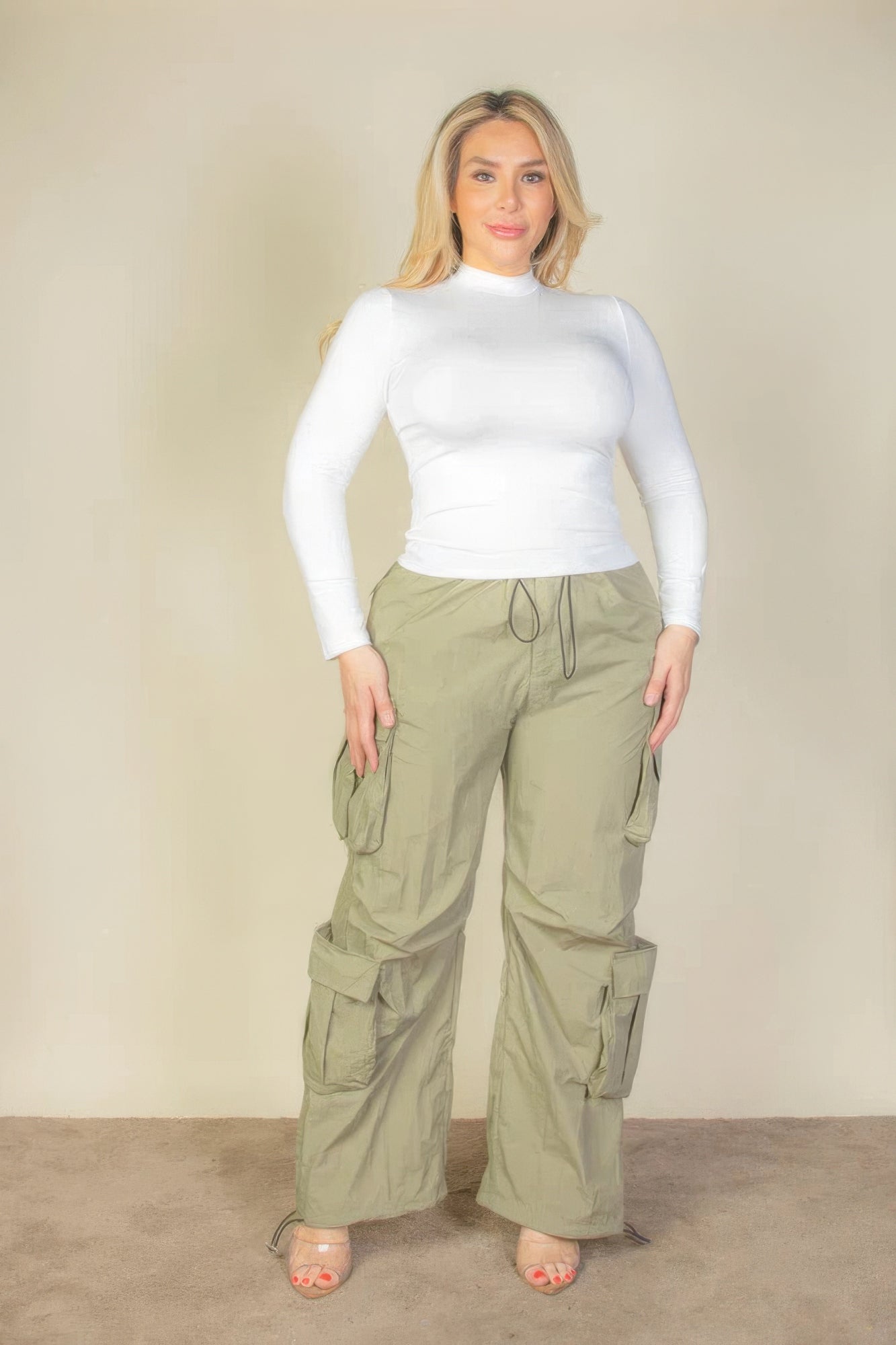 Plus Size Flap Pockets Drawstring Ruched Parachute Pants - ThingsWeUseAndLove 