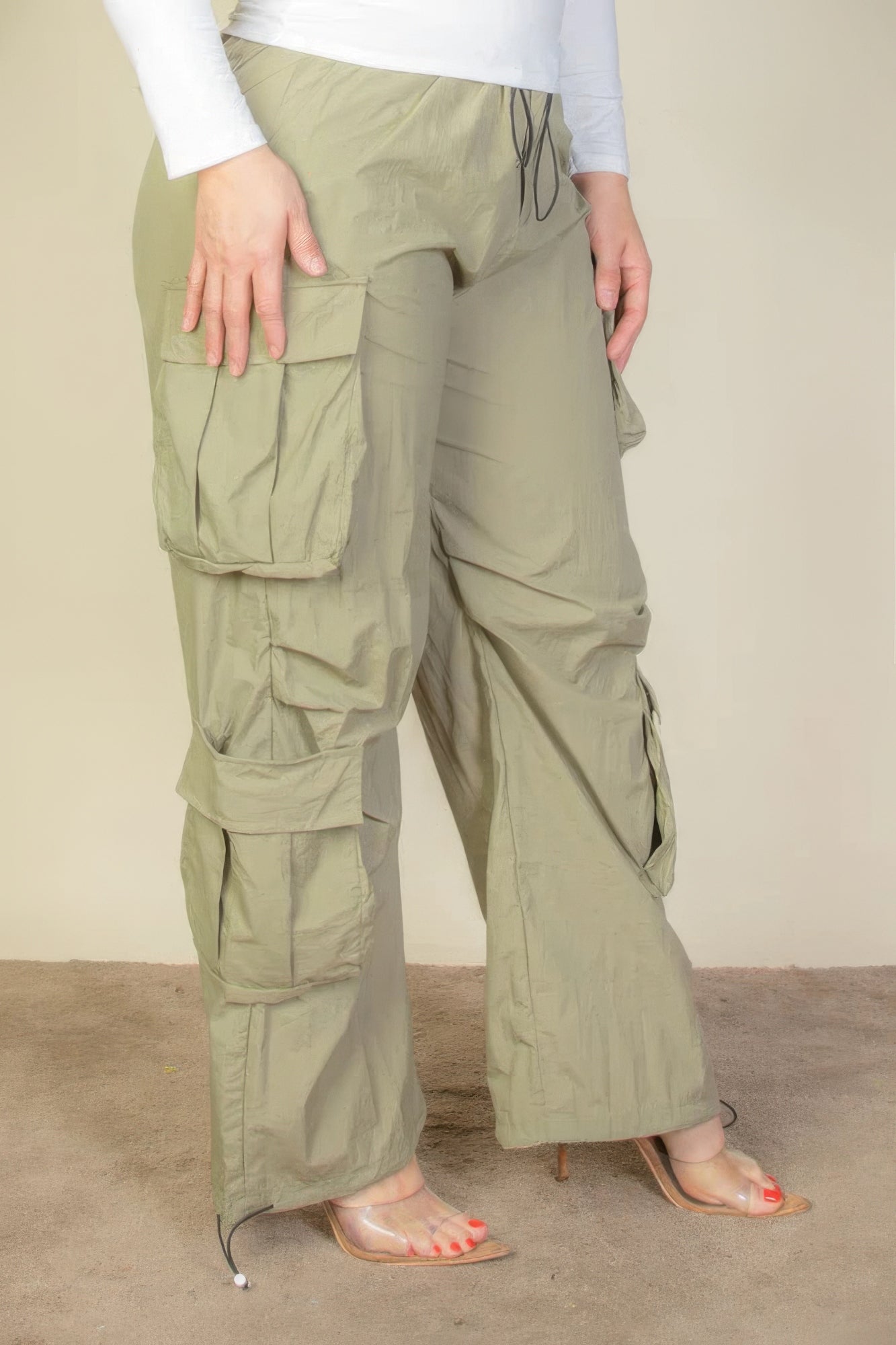 Plus Size Flap Pockets Drawstring Ruched Parachute Pants - ThingsWeUseAndLove 