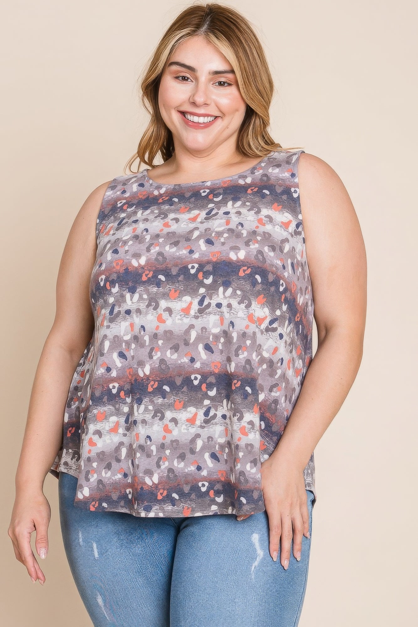 Plus Size Multi Tie Dye Animal Printed Tunic Tank - ThingsWeUseAndLove 