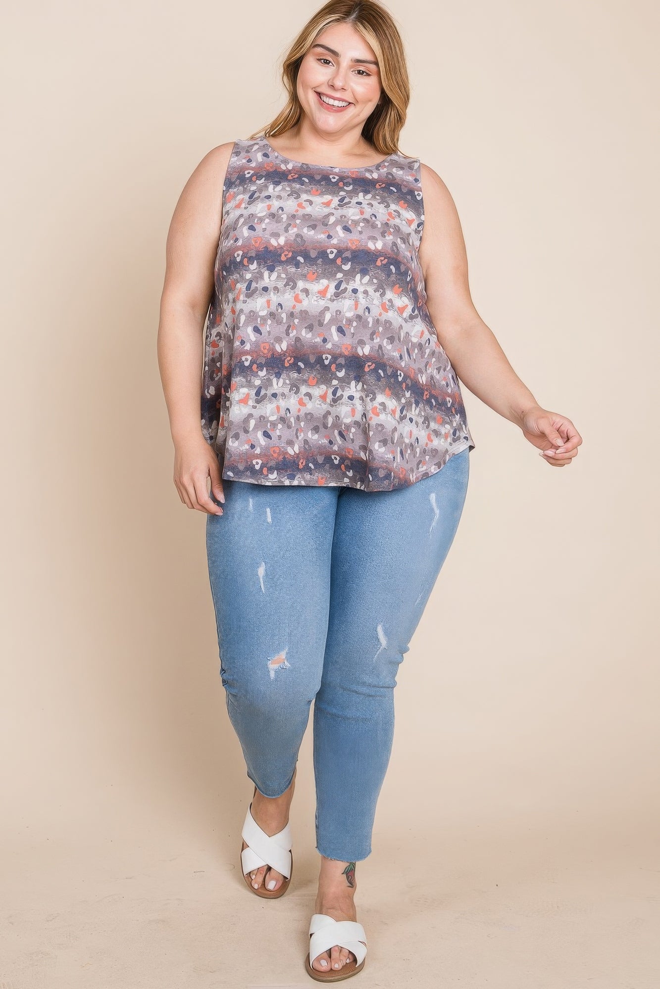 Plus Size Multi Tie Dye Animal Printed Tunic Tank - ThingsWeUseAndLove 