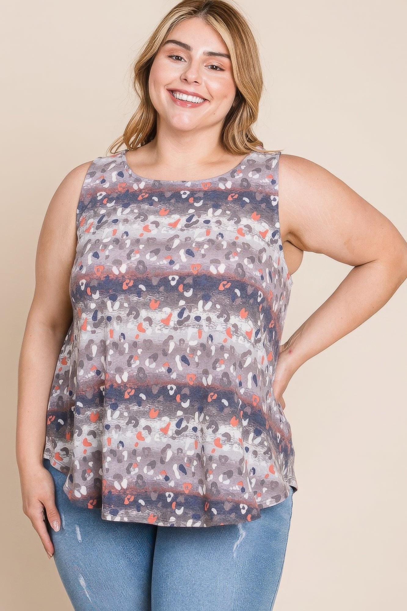 Plus Size Multi Tie Dye Animal Printed Tunic Tank - ThingsWeUseAndLove 