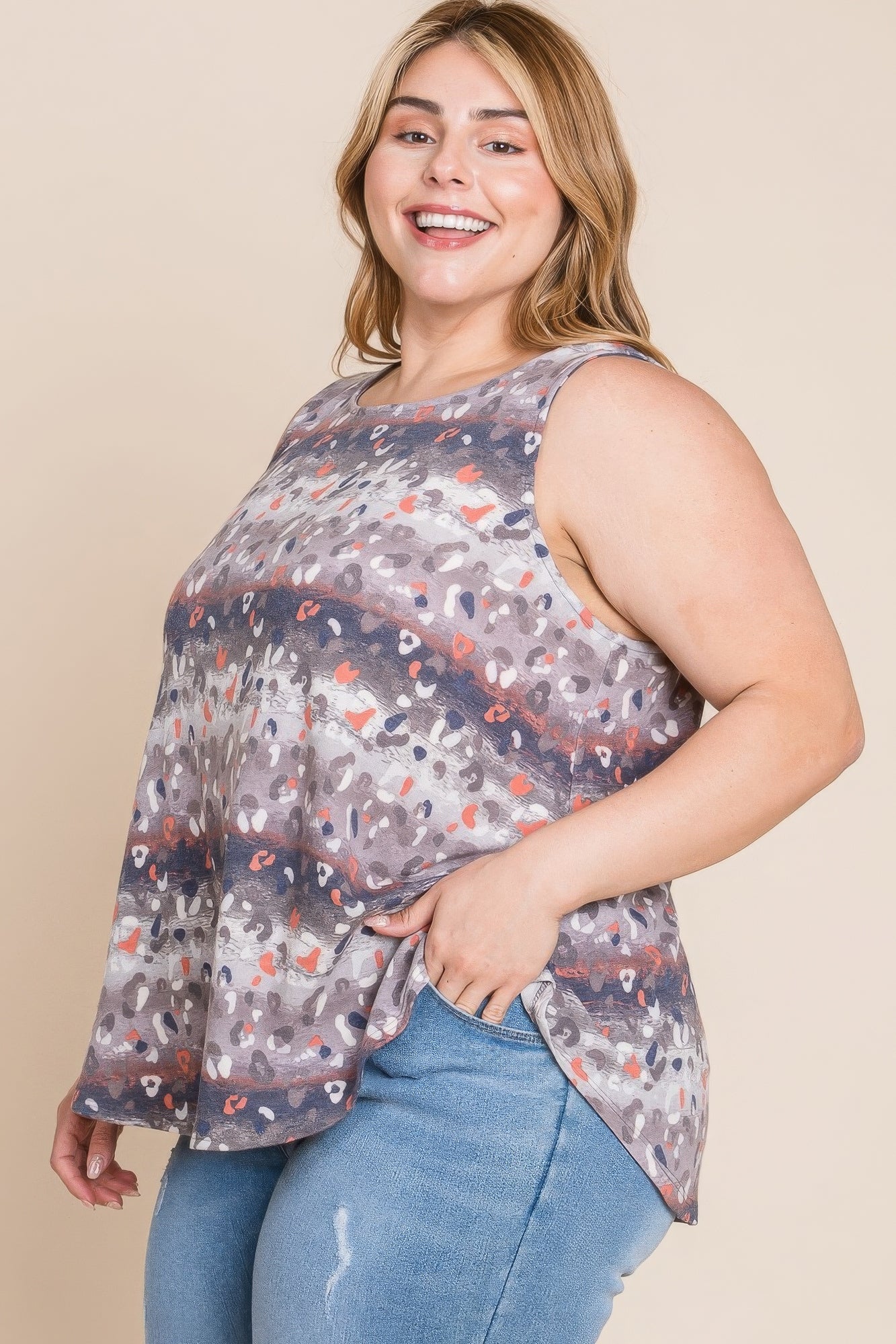 Plus Size Multi Tie Dye Animal Printed Tunic Tank - ThingsWeUseAndLove 