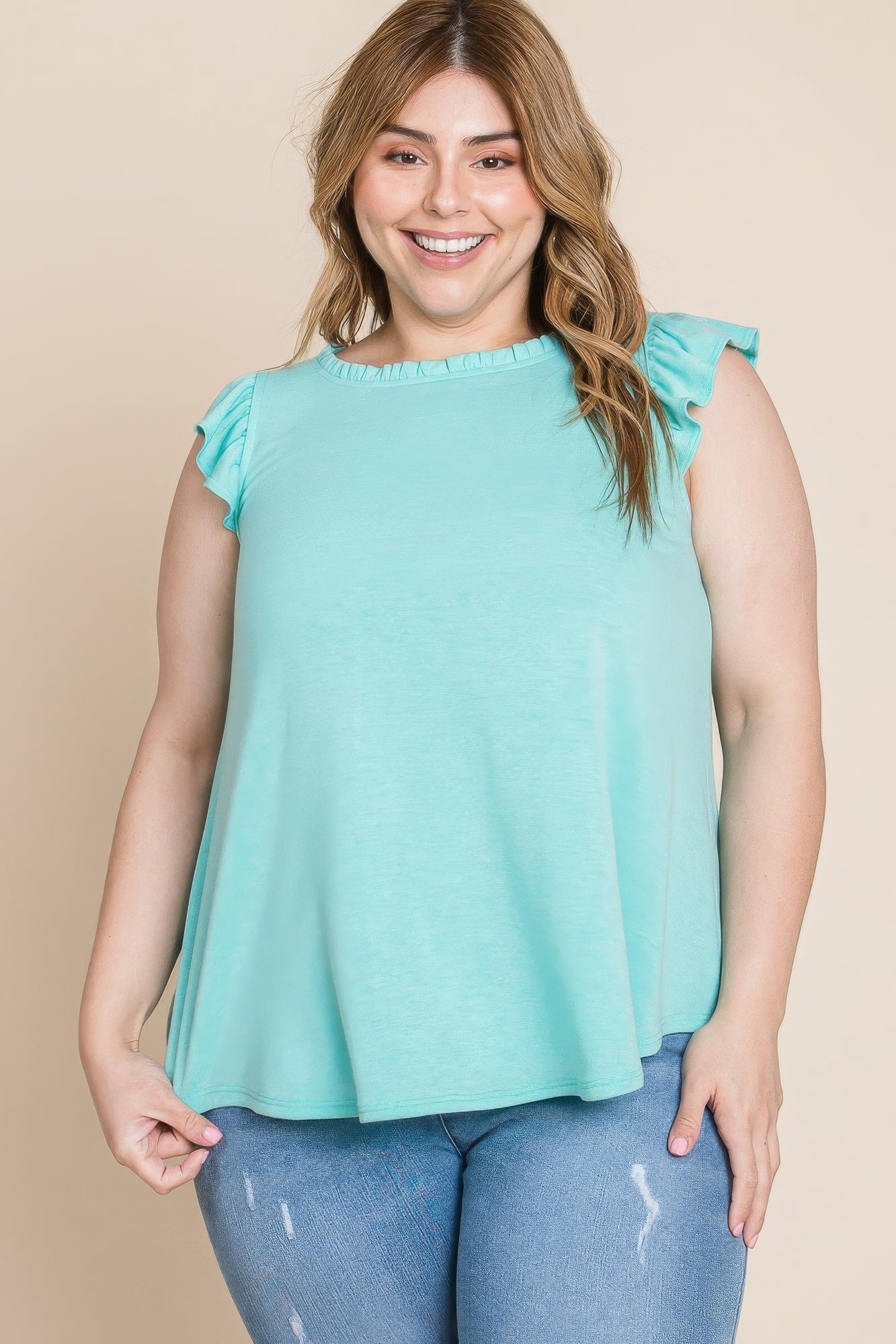 Plus Size Solid French Terry Basic Casual Top - ThingsWeUseAndLove 