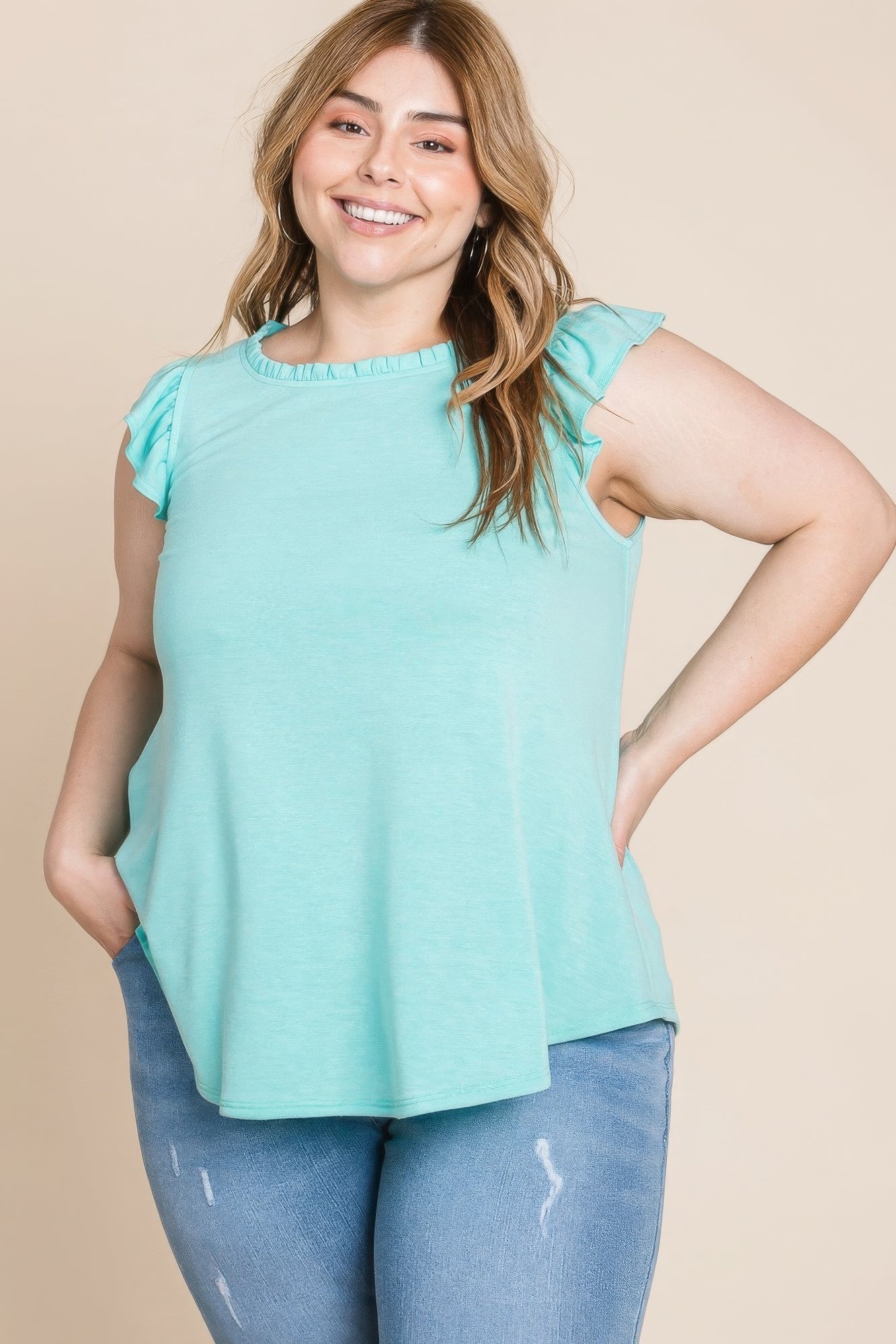 Plus Size Solid French Terry Basic Casual Top - ThingsWeUseAndLove 