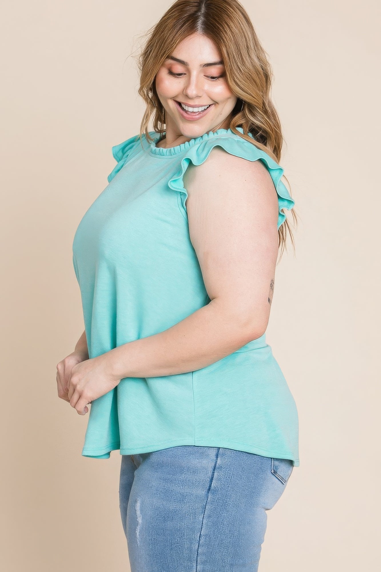 Plus Size Solid French Terry Basic Casual Top - ThingsWeUseAndLove 