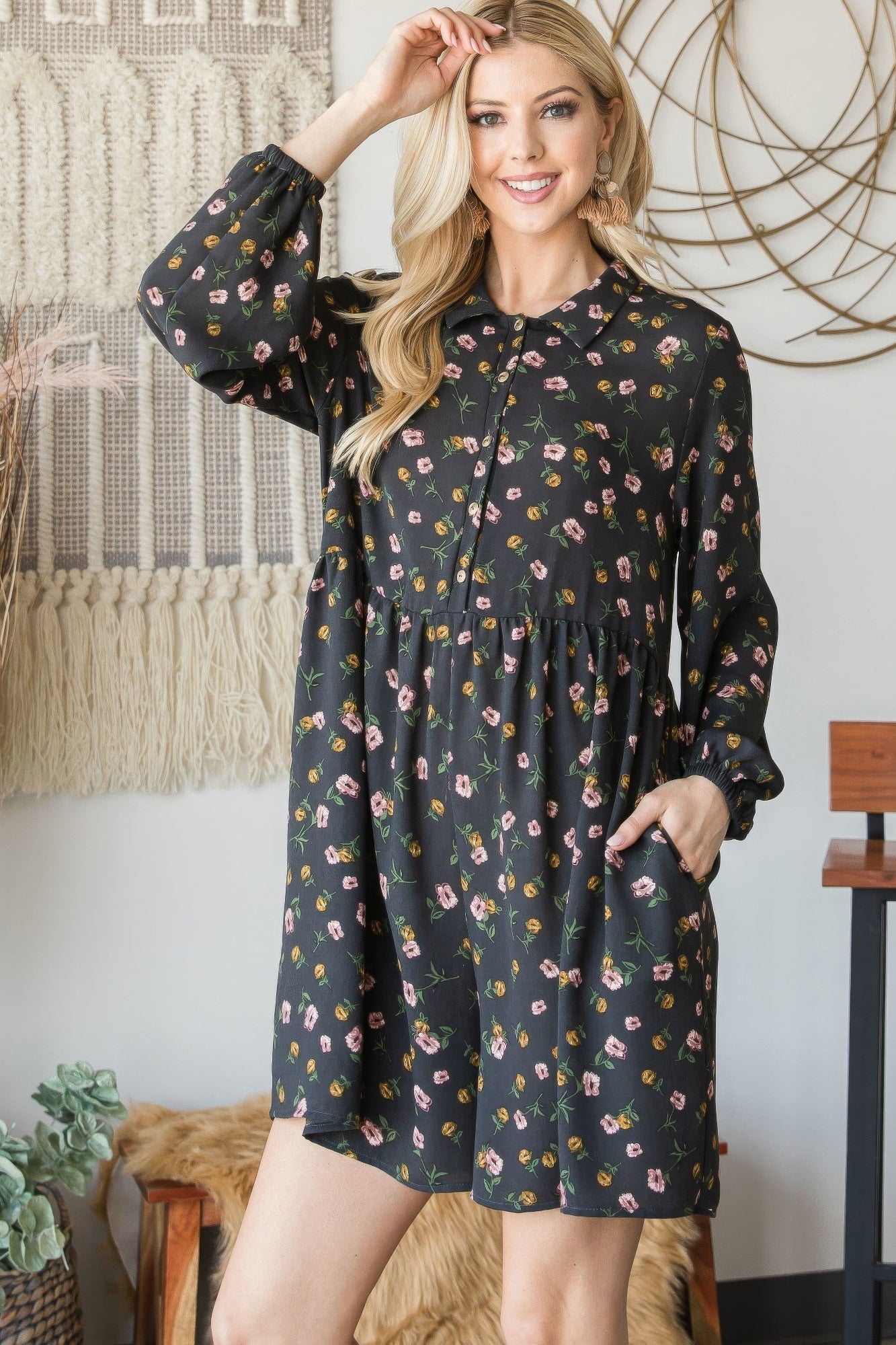 Collared Long Sleeve Romper - ThingsWeUseAndLove 