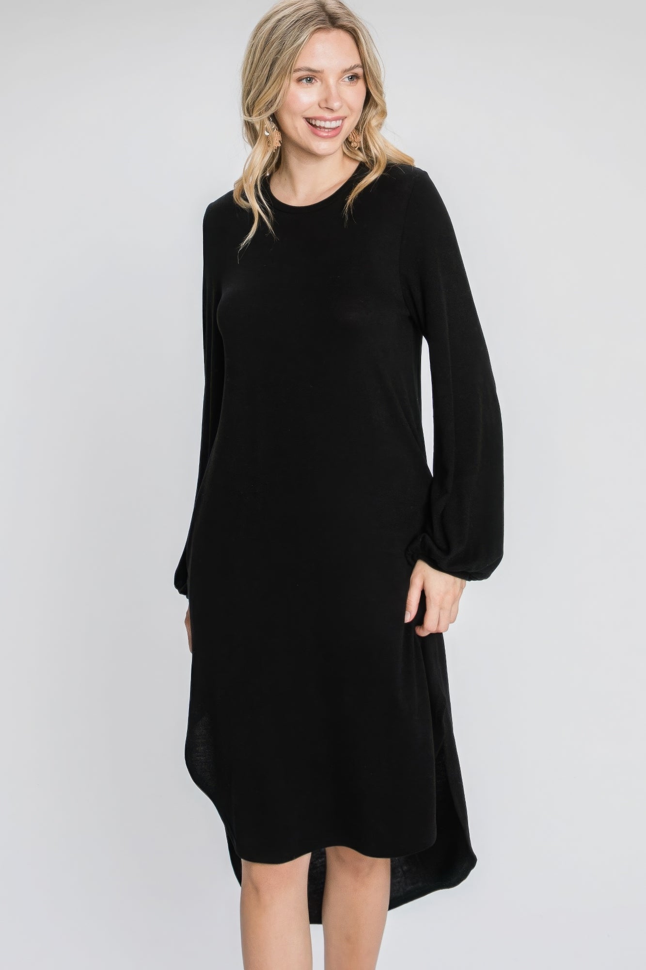 Minimal Long Sleeve Midi Dress - ThingsWeUseAndLove 