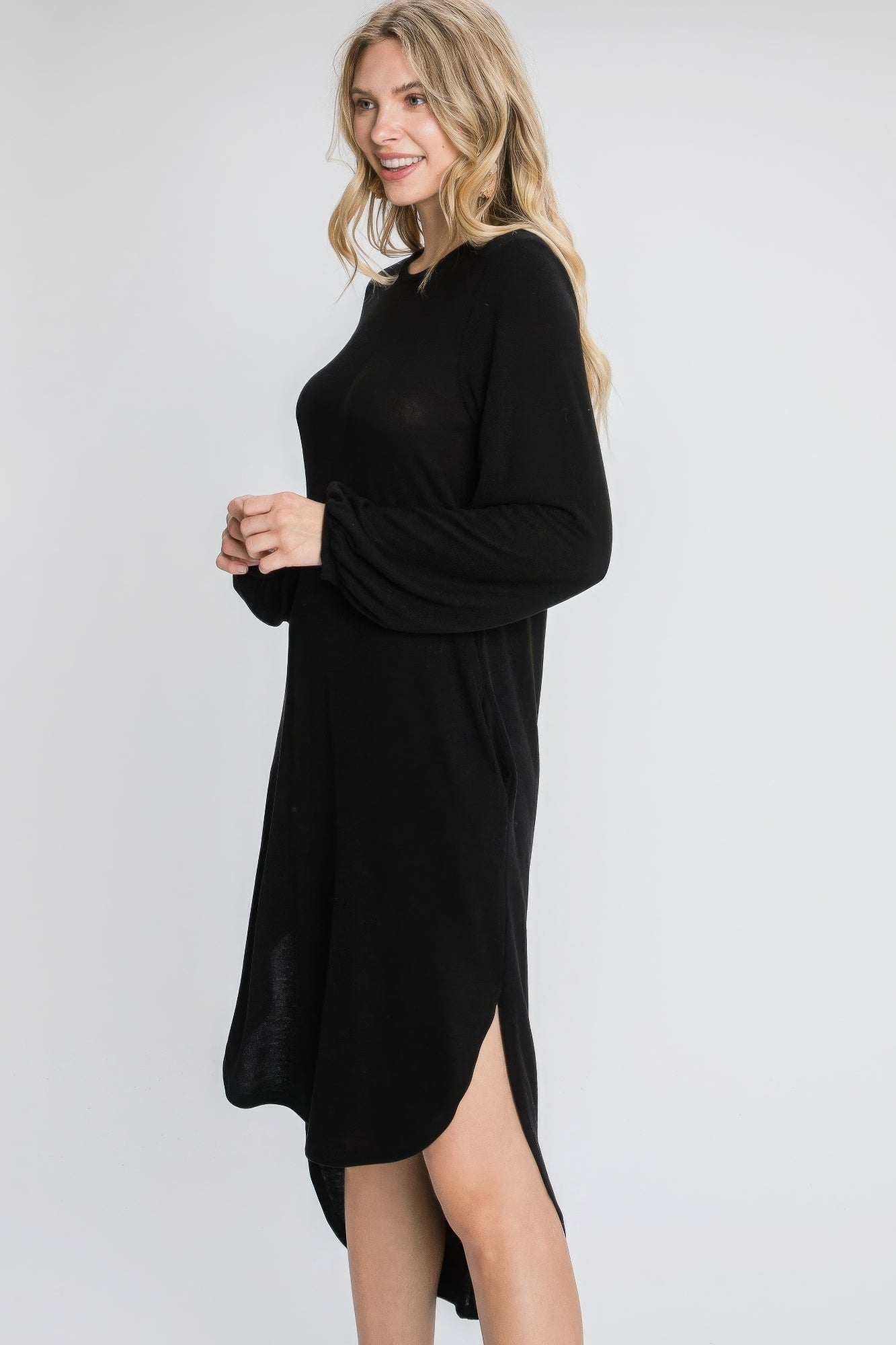 Minimal Long Sleeve Midi Dress - ThingsWeUseAndLove 