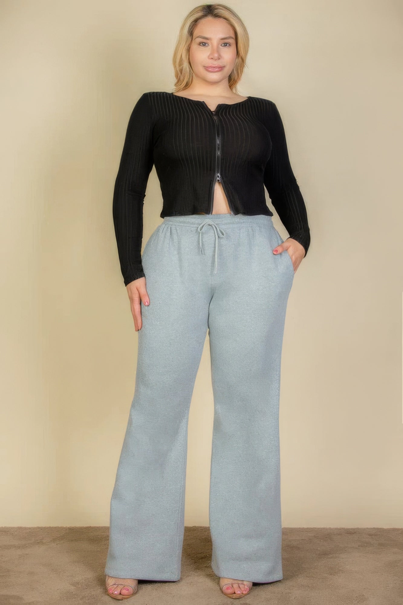 Plus Size Drawstring Waist Slant Pocket Sweatpants - ThingsWeUseAndLove 