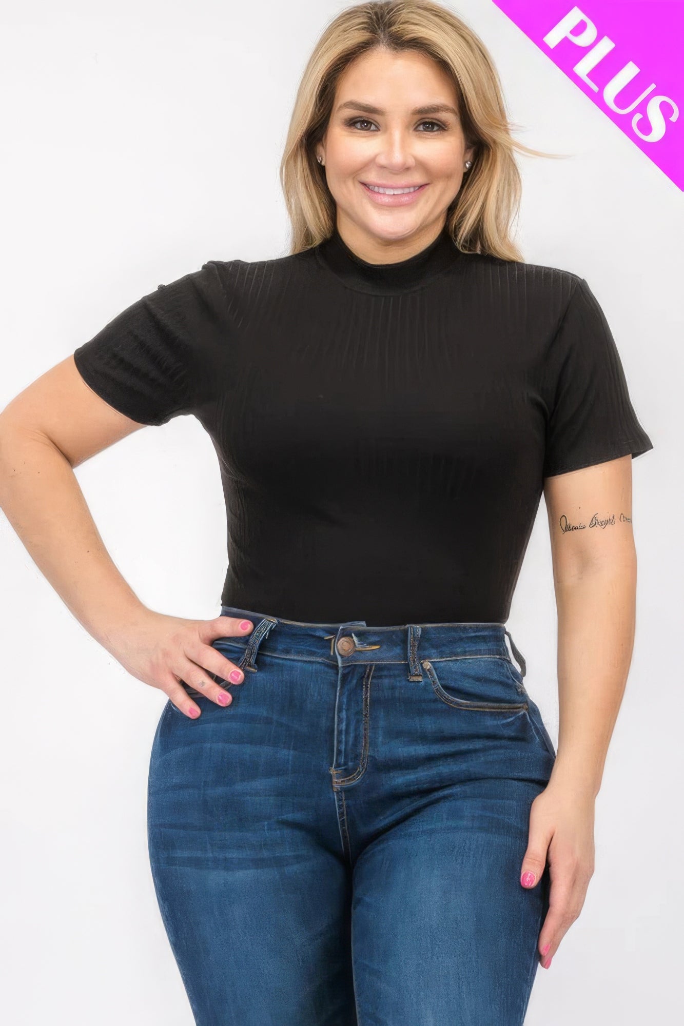 Plus Size Ribbed Short Sleeve Bodysuit - ThingsWeUseAndLove 