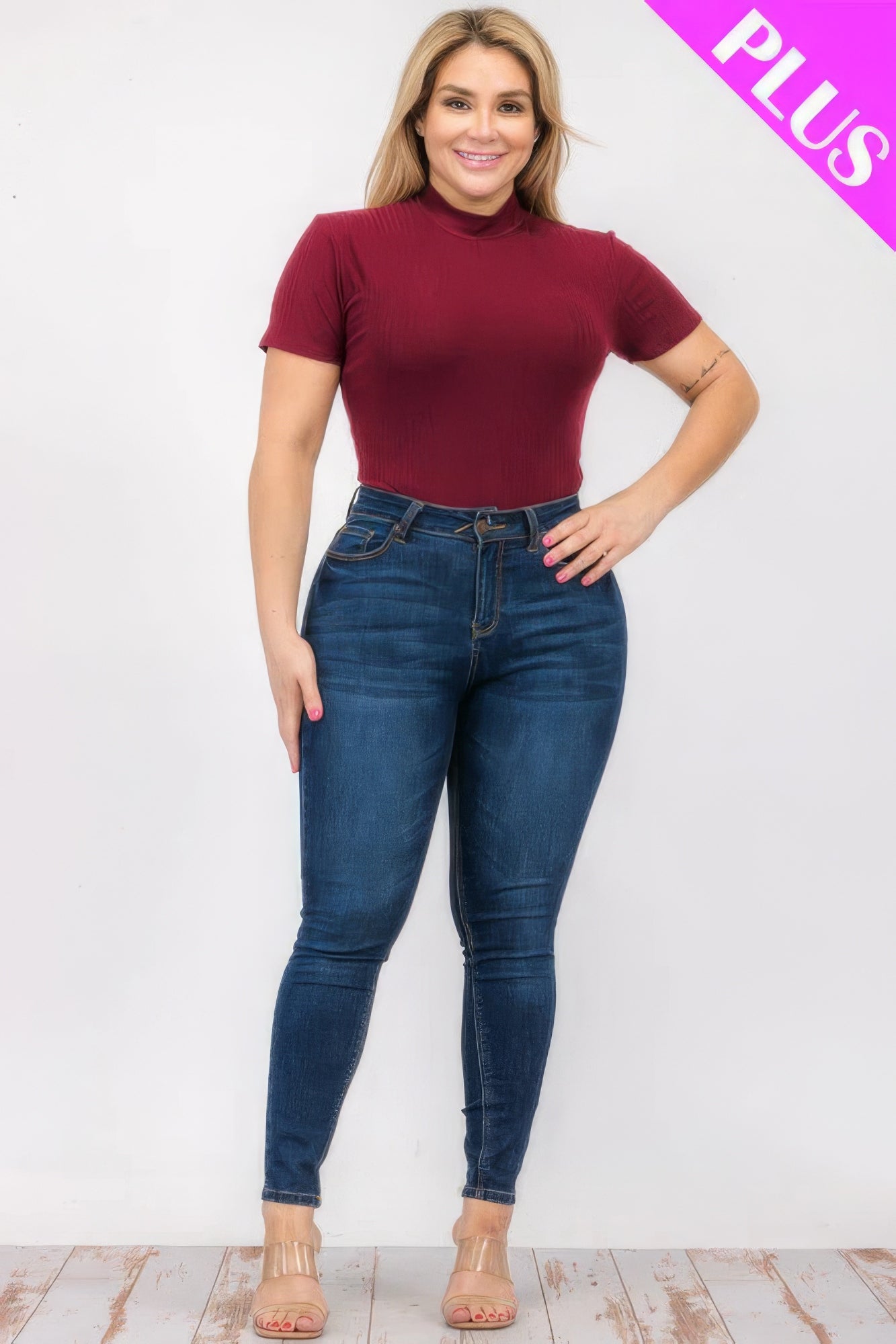 Plus Size Ribbed Short Sleeve Bodysuit - ThingsWeUseAndLove 