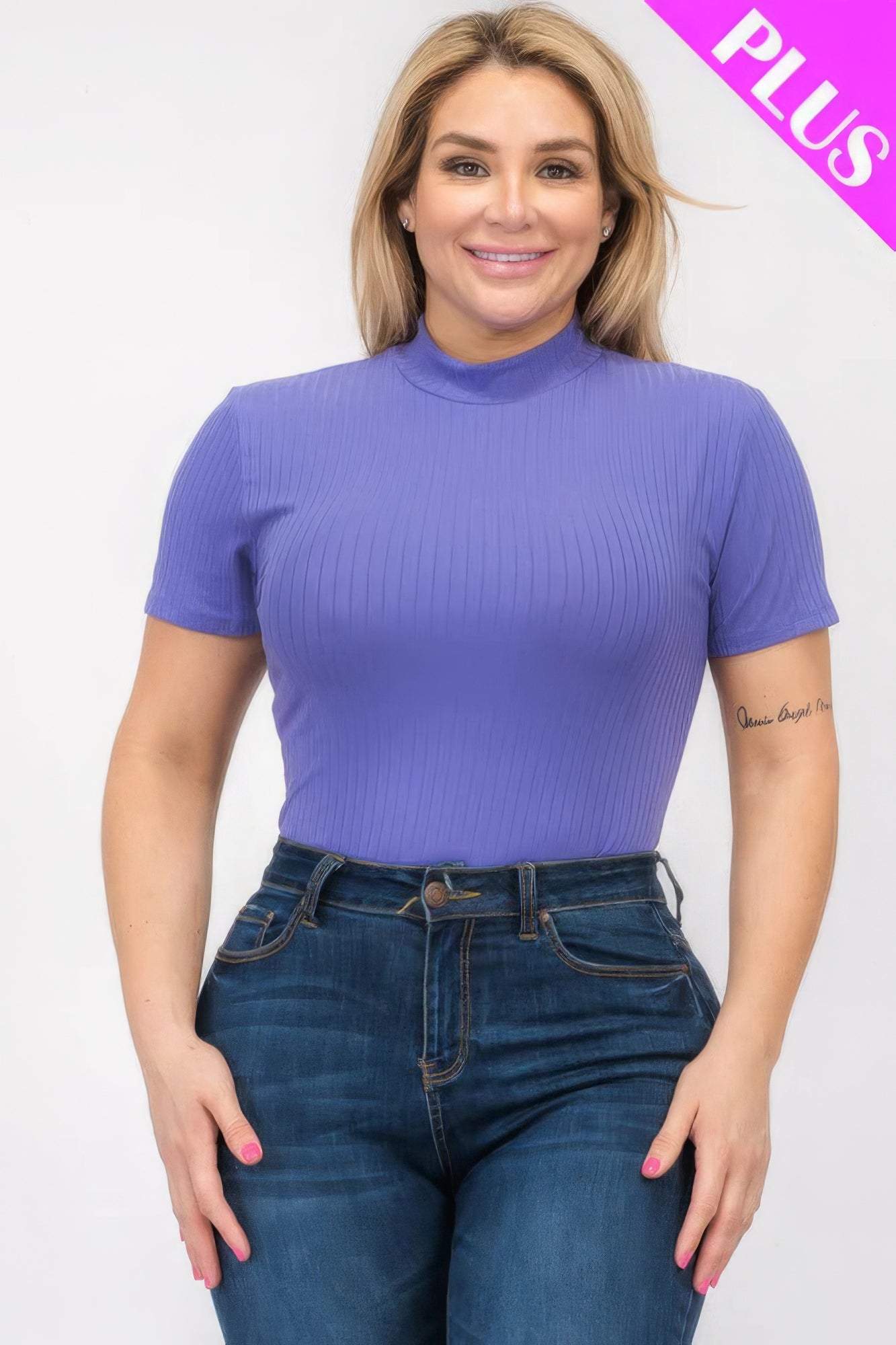 Plus Size Ribbed Short Sleeve Bodysuit - ThingsWeUseAndLove 