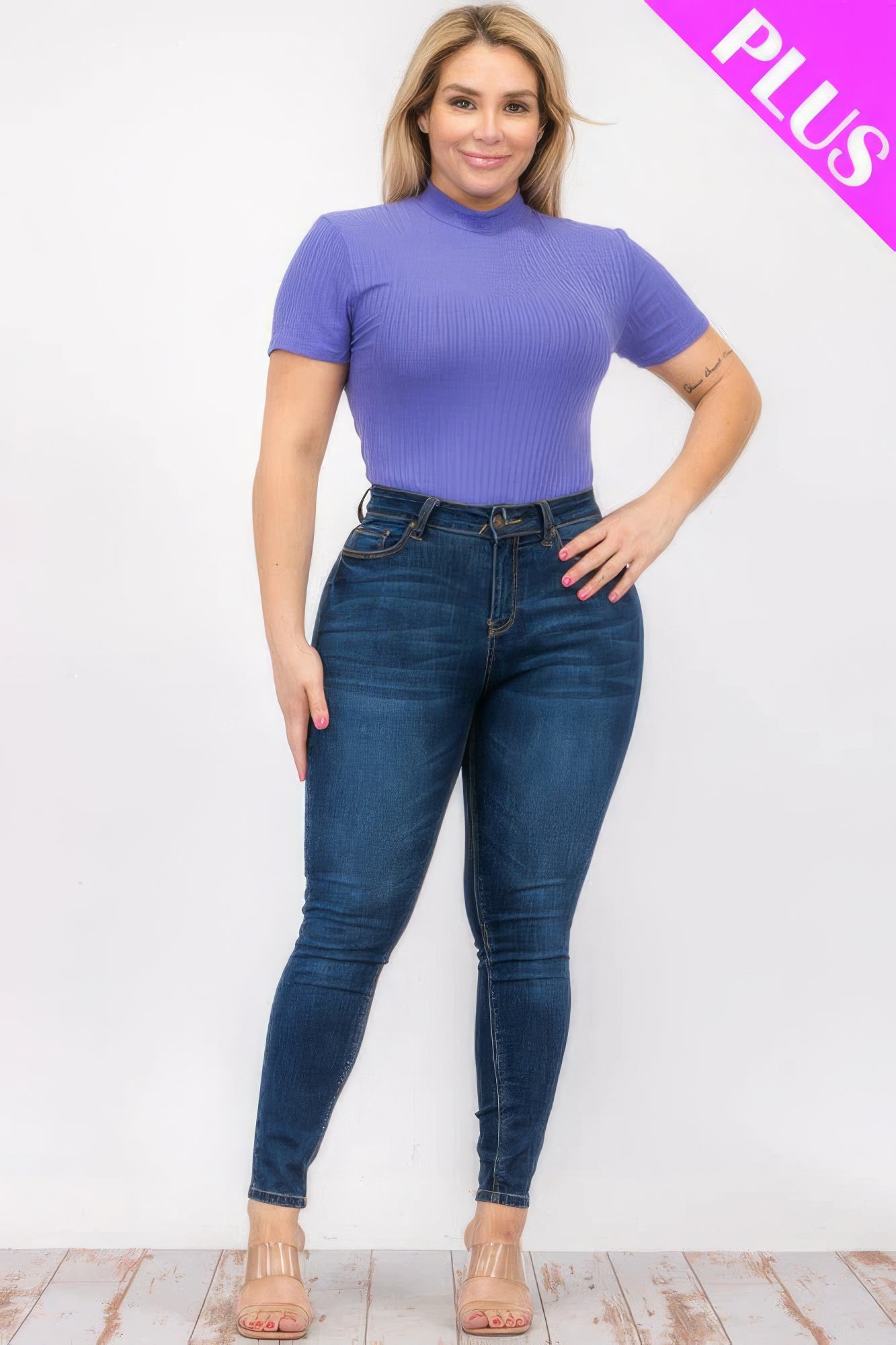 Plus Size Ribbed Short Sleeve Bodysuit - ThingsWeUseAndLove 