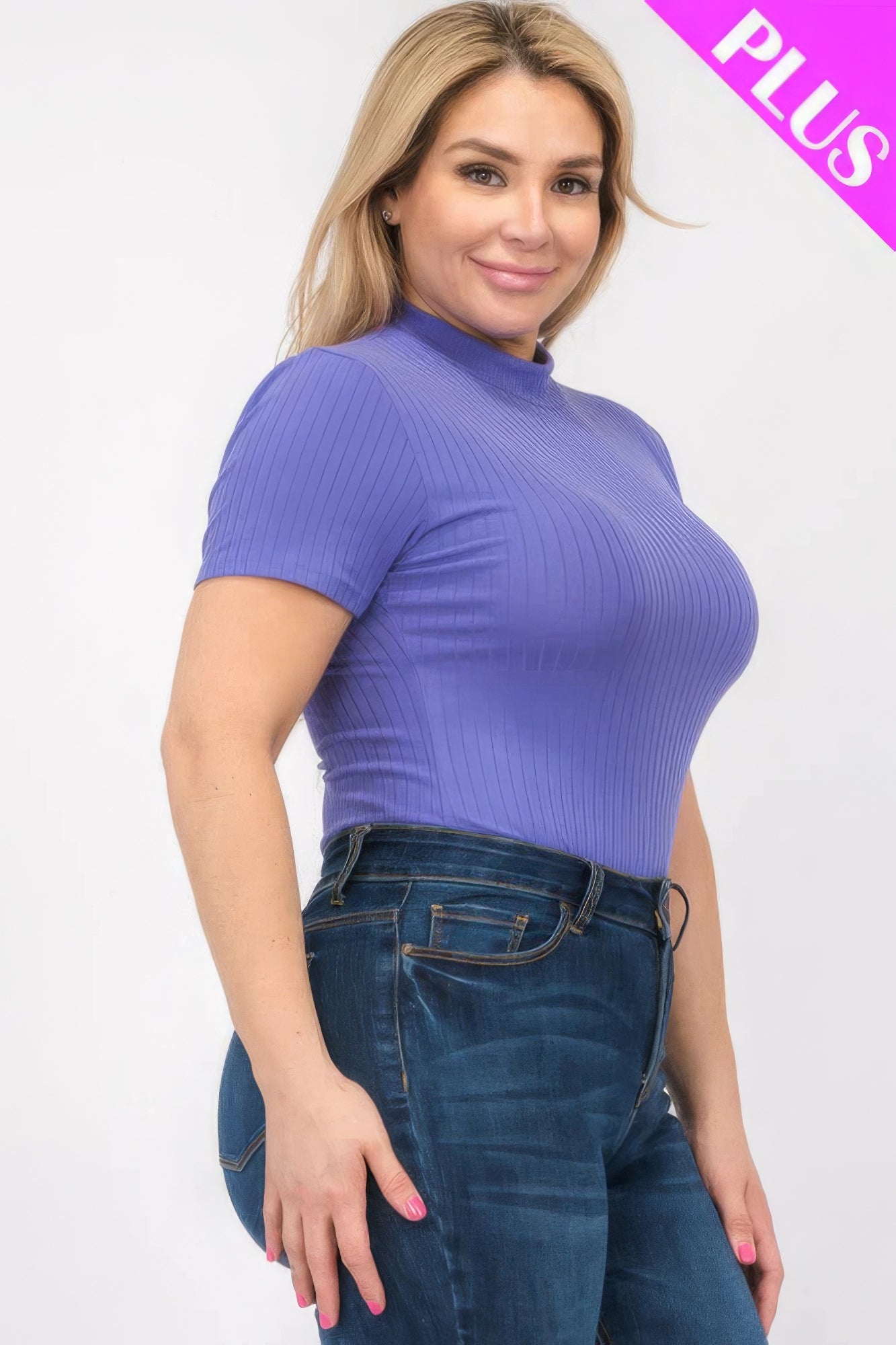 Plus Size Ribbed Short Sleeve Bodysuit - ThingsWeUseAndLove 