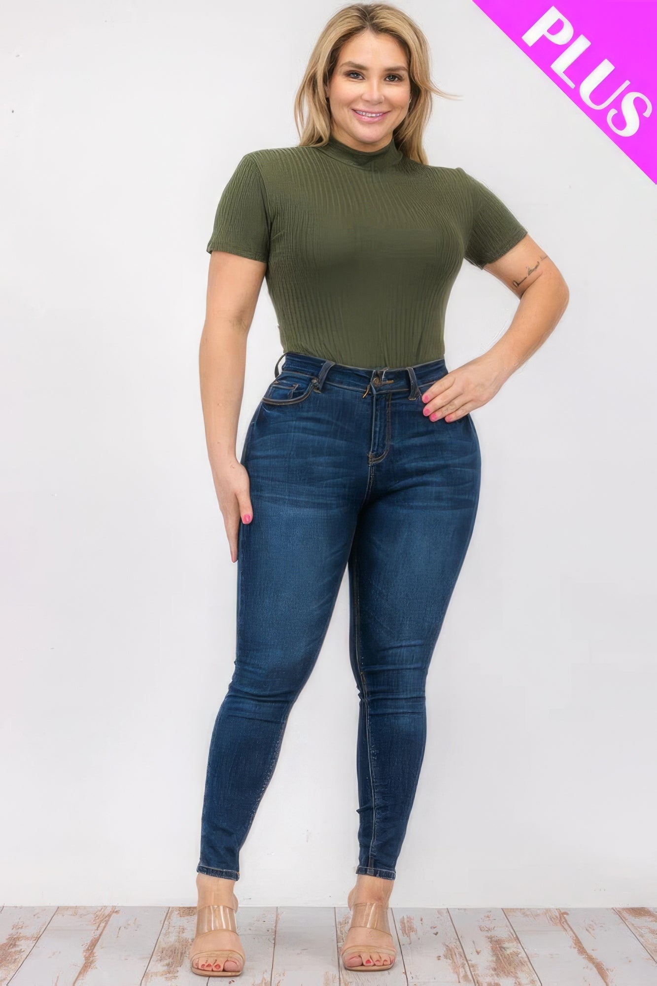 Plus Size Ribbed Short Sleeve Bodysuit - ThingsWeUseAndLove 