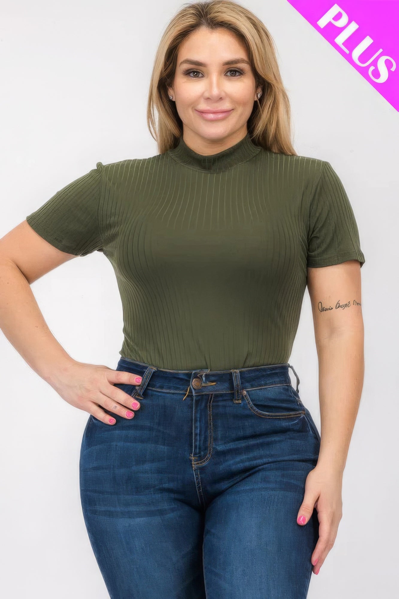 Plus Size Ribbed Short Sleeve Bodysuit - ThingsWeUseAndLove 