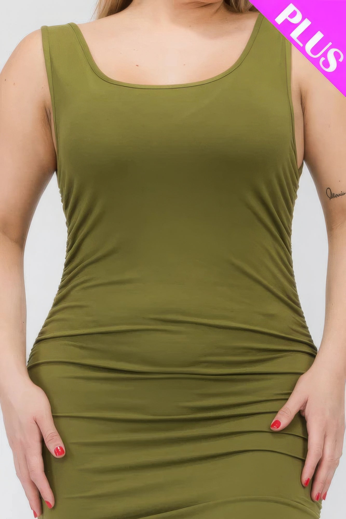 Plus Size Square Neck Ruched Bodycon Midi Dress - ThingsWeUseAndLove 