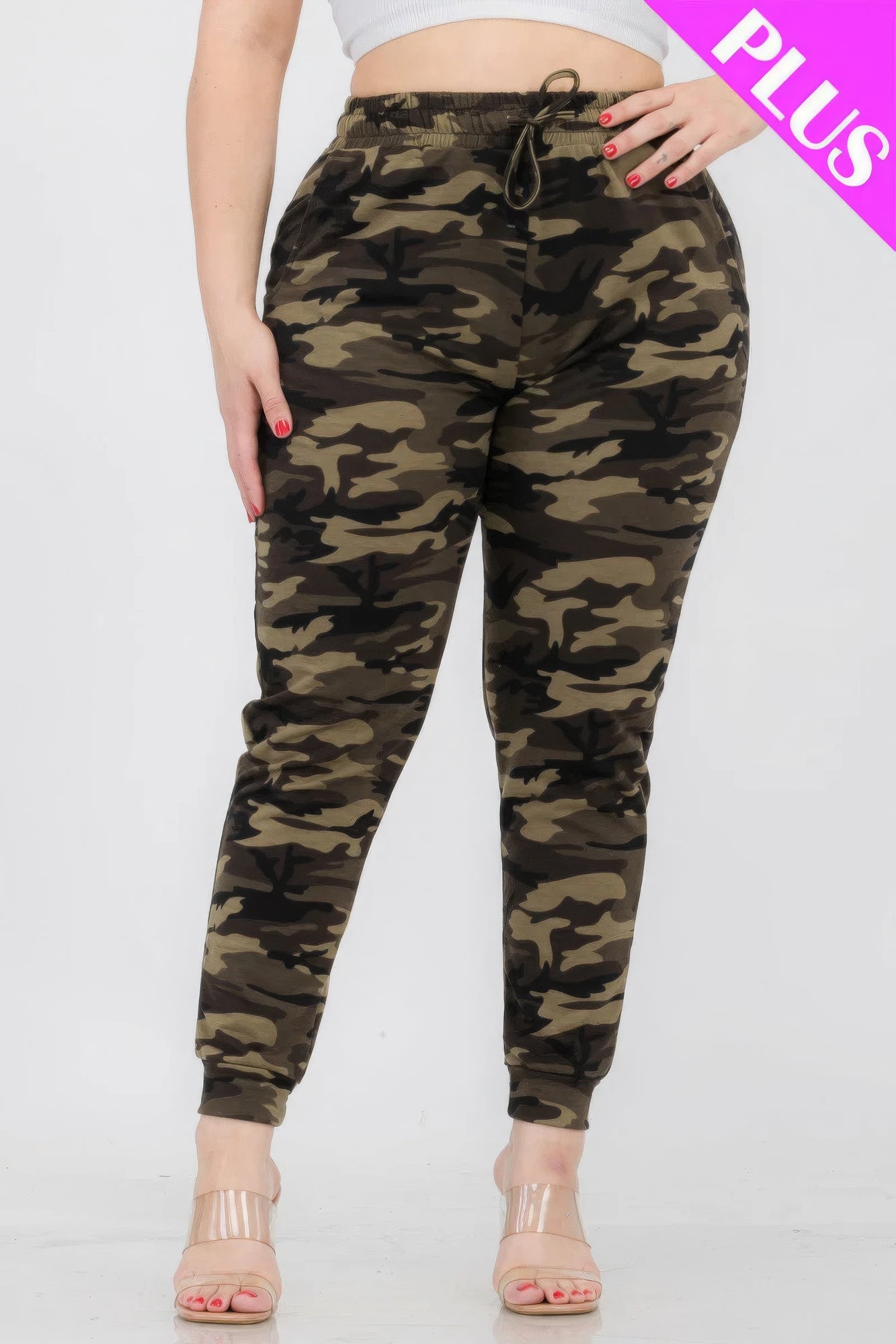 Plus Size French Terry Camo Print Joggers - ThingsWeUseAndLove 