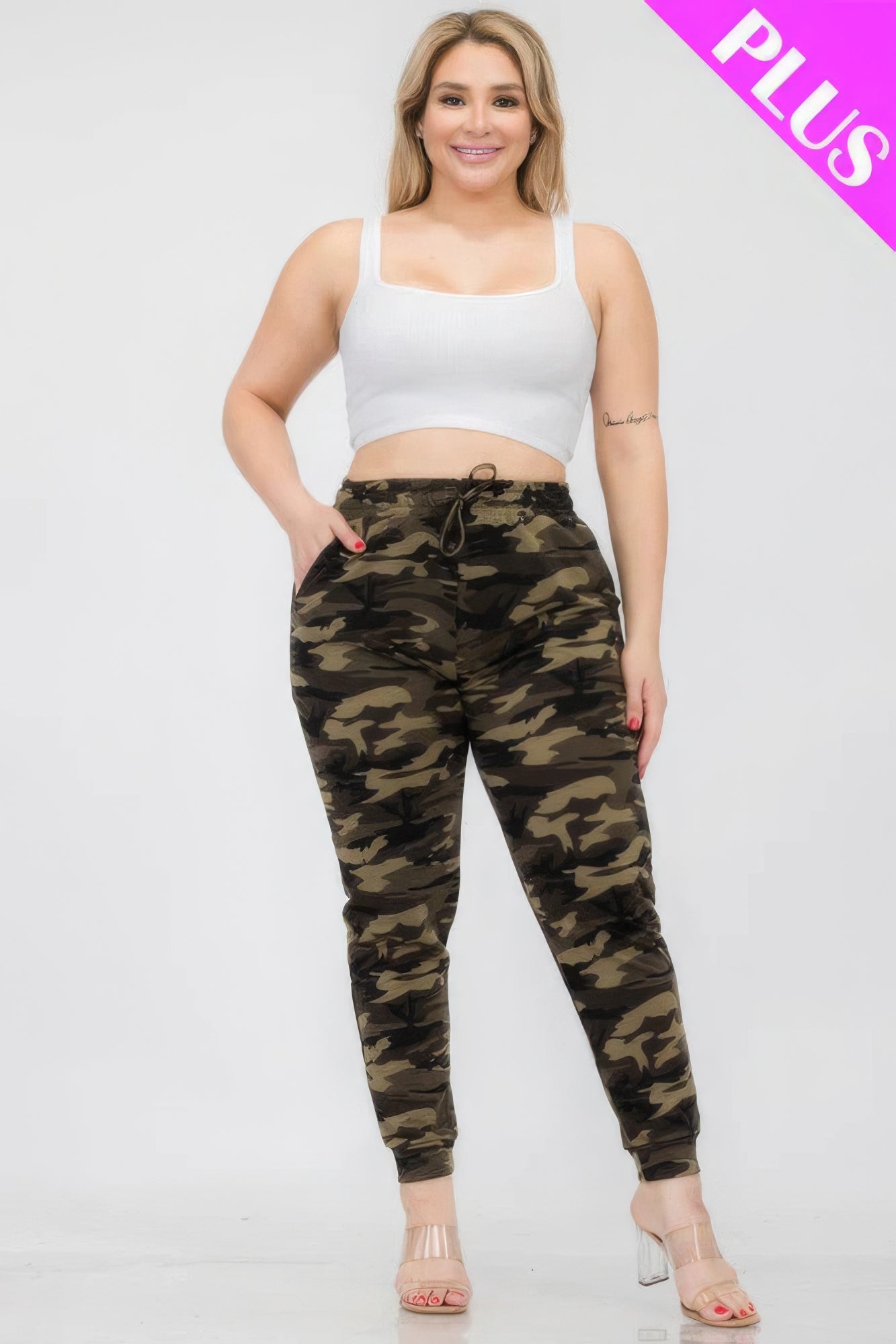 Plus Size French Terry Camo Print Joggers - ThingsWeUseAndLove 