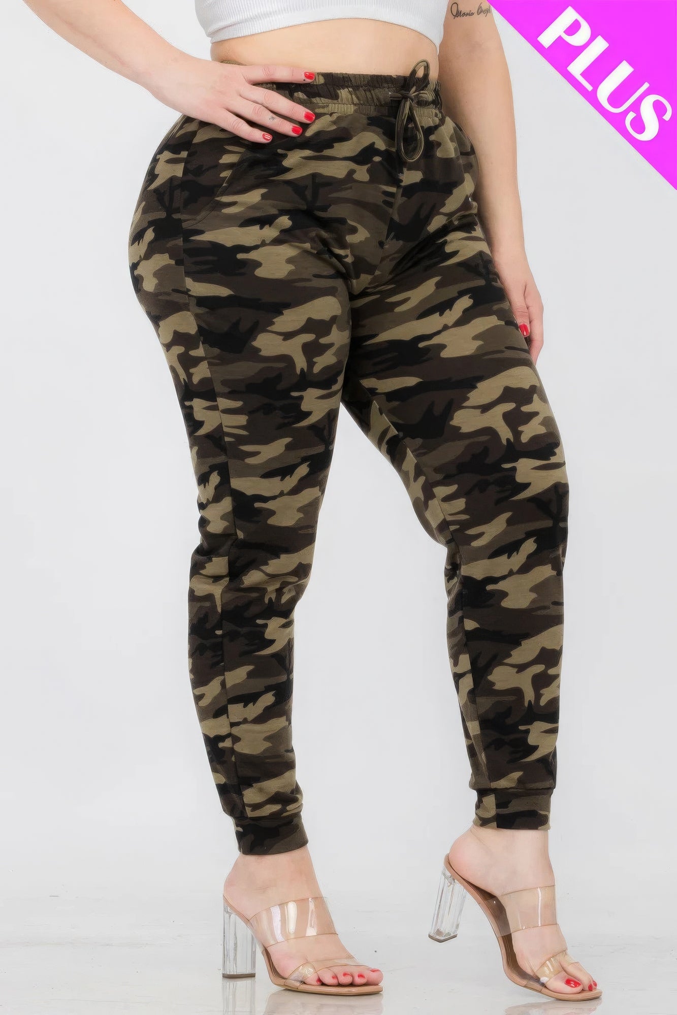 Plus Size French Terry Camo Print Joggers - ThingsWeUseAndLove 