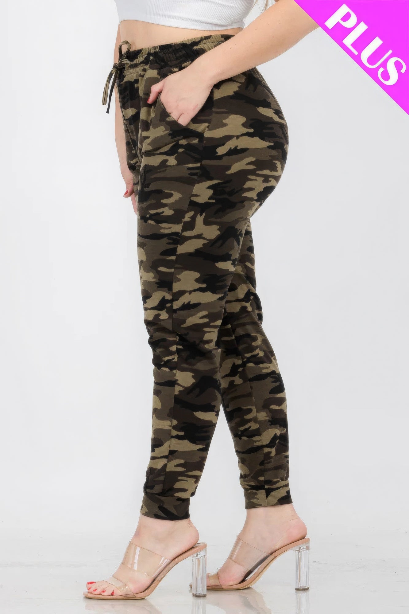 Plus Size French Terry Camo Print Joggers - ThingsWeUseAndLove 