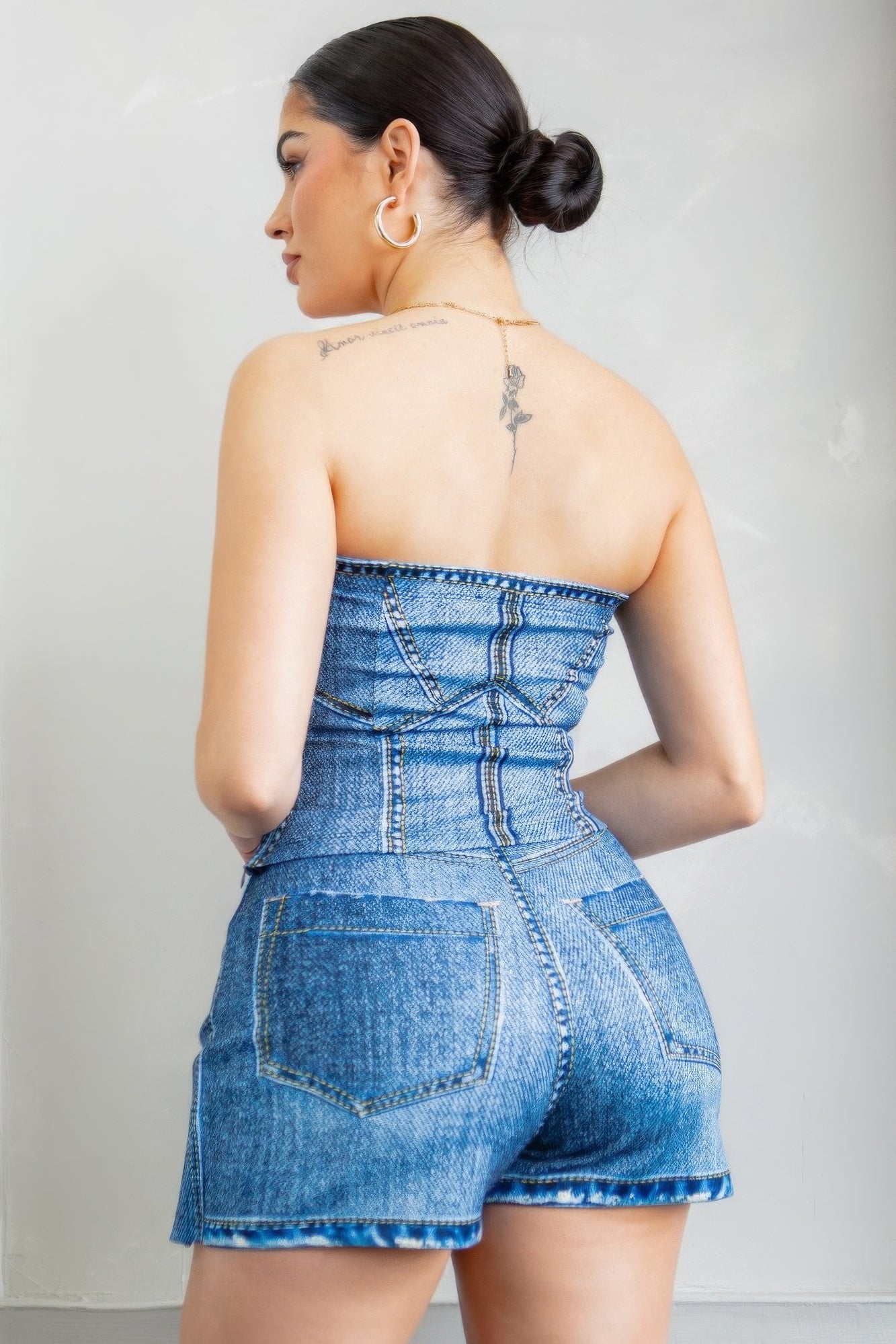 Denim Effect Corset Top & Bottom Set - ThingsWeUseAndLove 