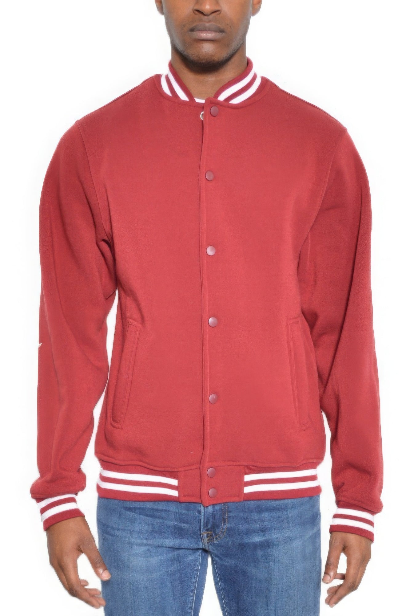 Mens Fleece Snap Button Varsity Jacket - ThingsWeUseAndLove 