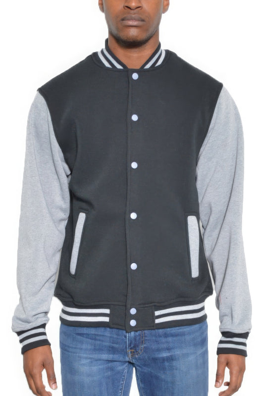 Mens Fleece Snap Button Varsity Jacket - ThingsWeUseAndLove 