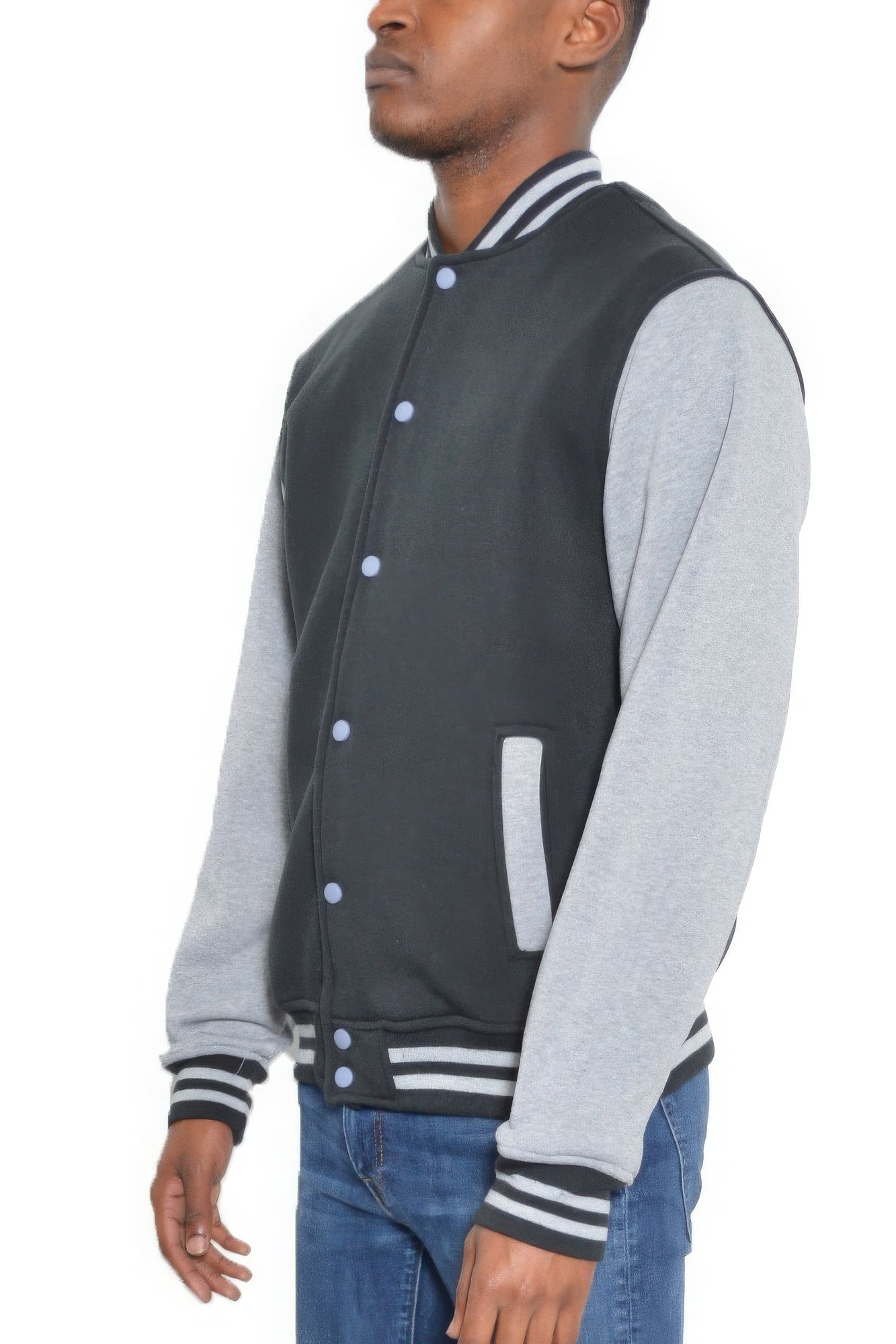 Mens Fleece Snap Button Varsity Jacket - ThingsWeUseAndLove 