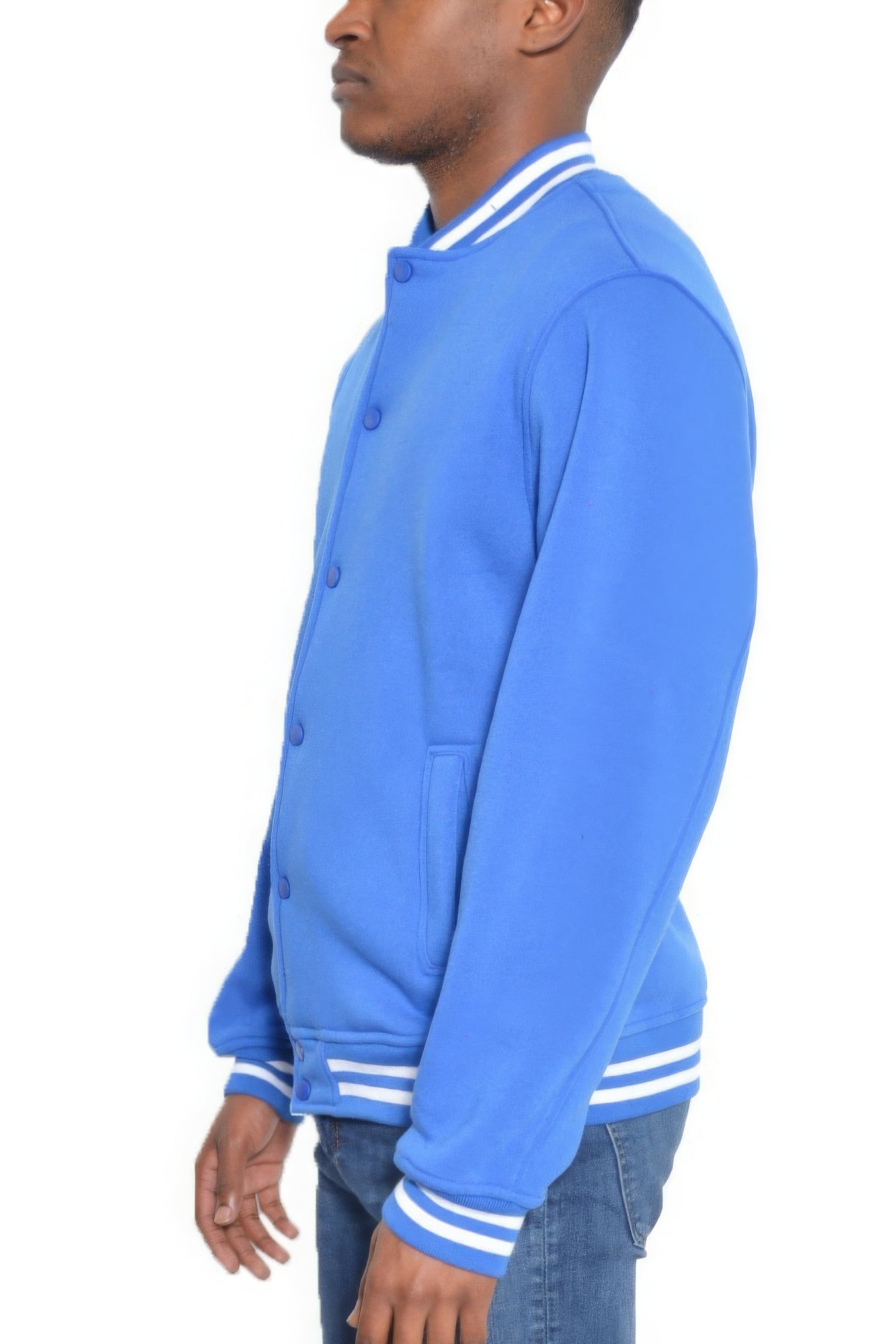 Mens Fleece Snap Button Varsity Jacket - ThingsWeUseAndLove 