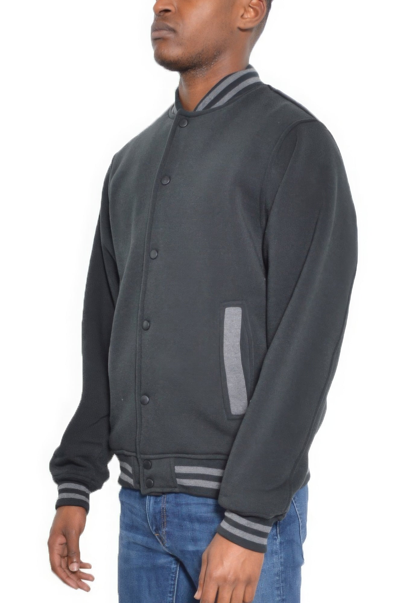 Mens Fleece Snap Button Varsity Jacket - ThingsWeUseAndLove 
