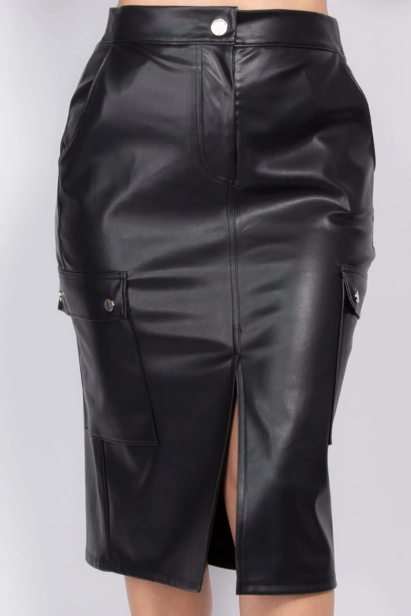 Faux Leather High-rise Cargo Skirt - ThingsWeUseAndLove 