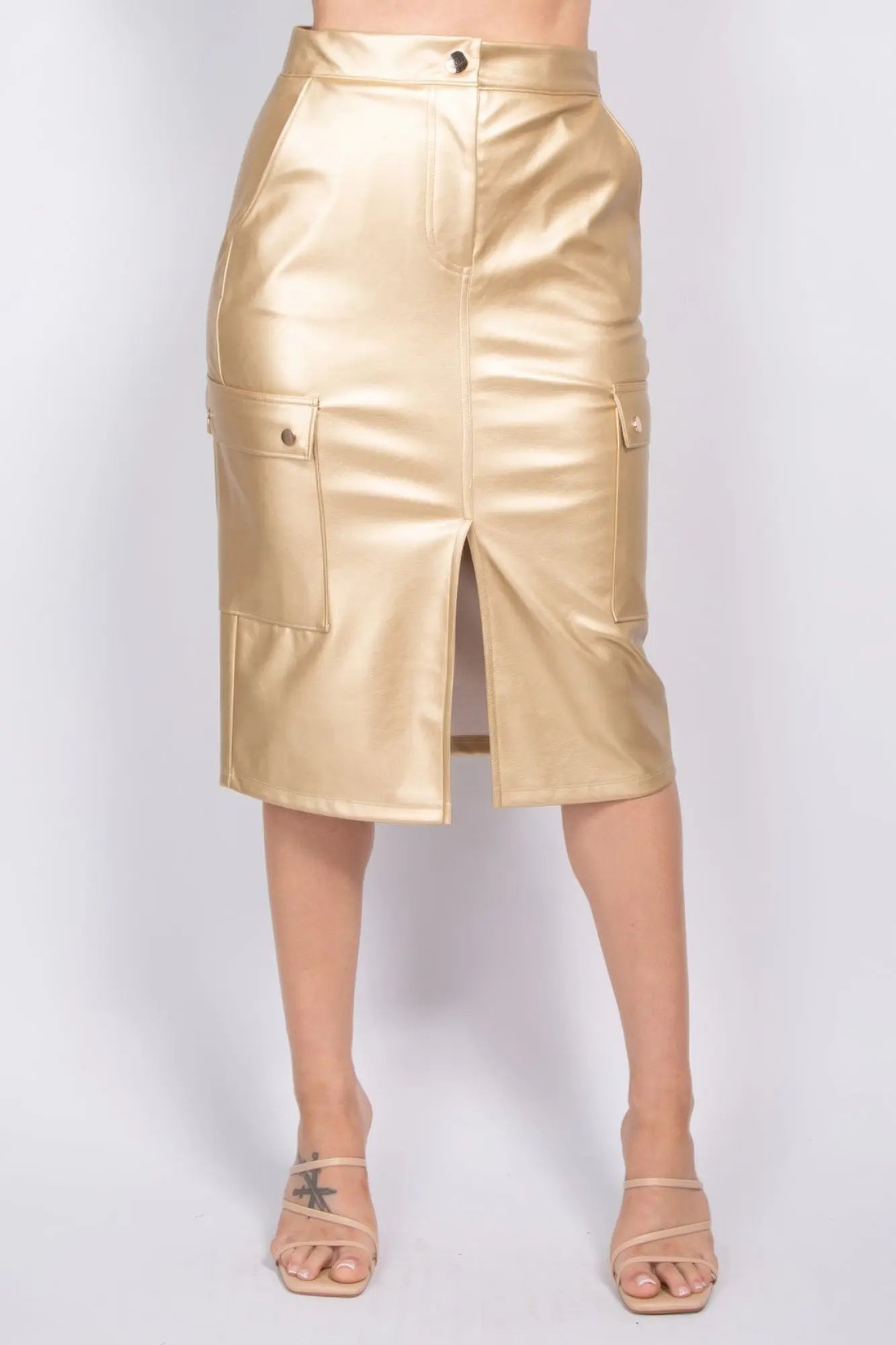 Faux Leather High-rise Cargo Skirt - ThingsWeUseAndLove 