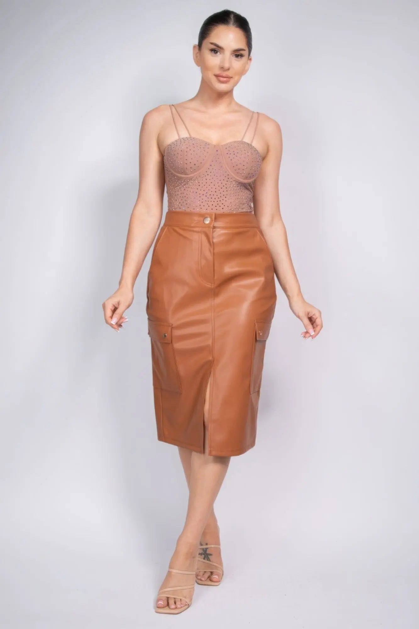 Faux Leather High-rise Cargo Skirt - ThingsWeUseAndLove 