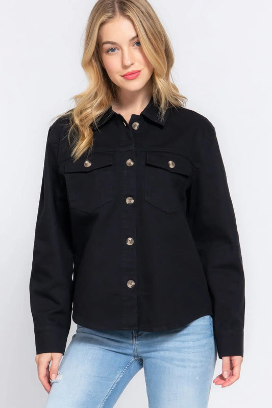 Button Down Cotton Denim Shacket - ThingsWeUseAndLove 