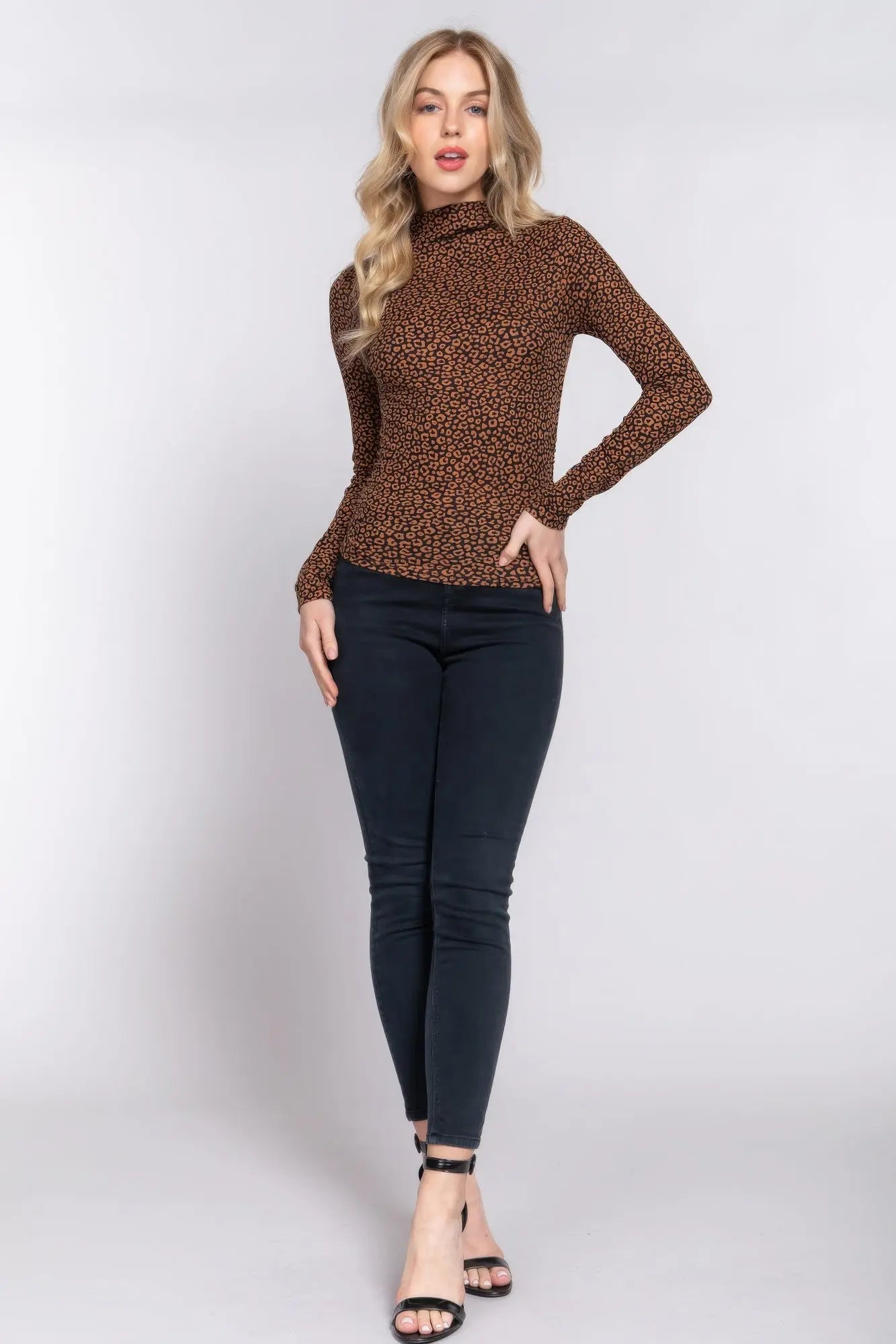 Long Slv High Neck Animal Print Knit Top - ThingsWeUseAndLove 