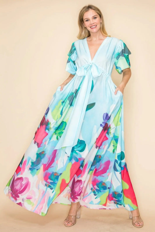 Printed V Neck Maxi Dress - ThingsWeUseAndLove 