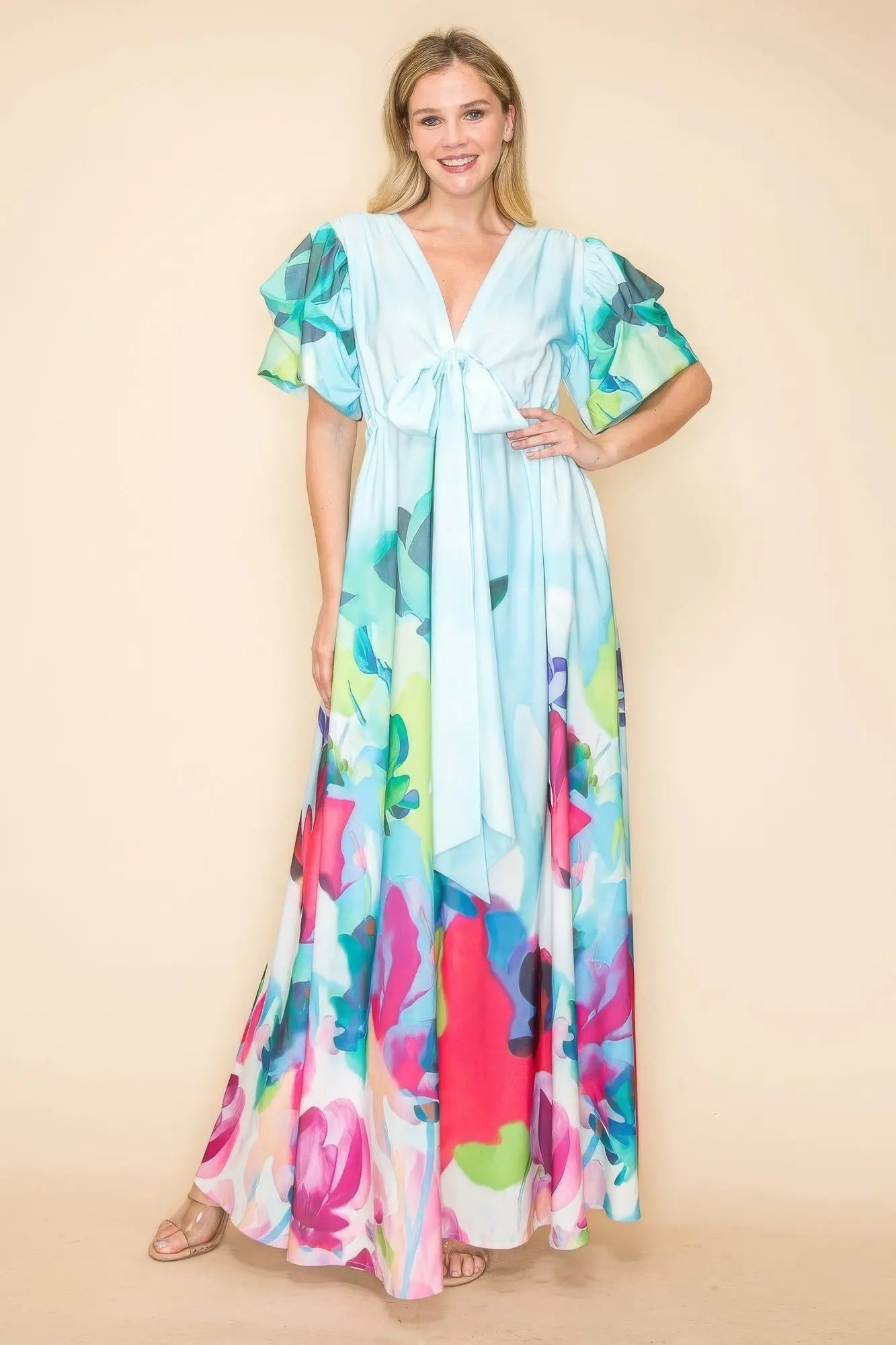 Printed V Neck Maxi Dress - ThingsWeUseAndLove 