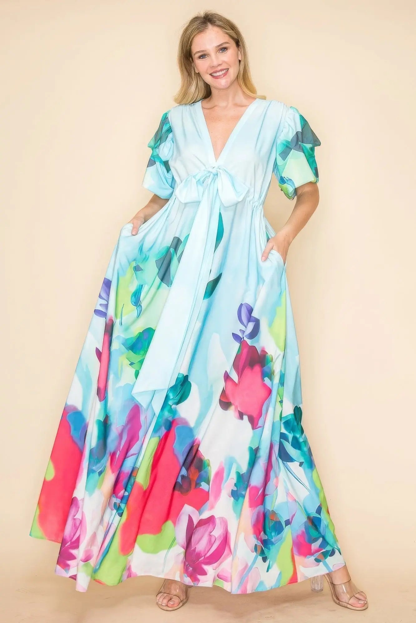 Printed V Neck Maxi Dress - ThingsWeUseAndLove 