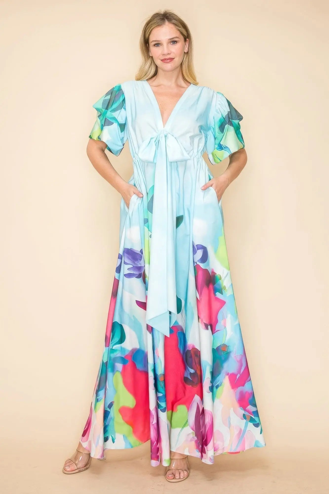 Printed V Neck Maxi Dress - ThingsWeUseAndLove 