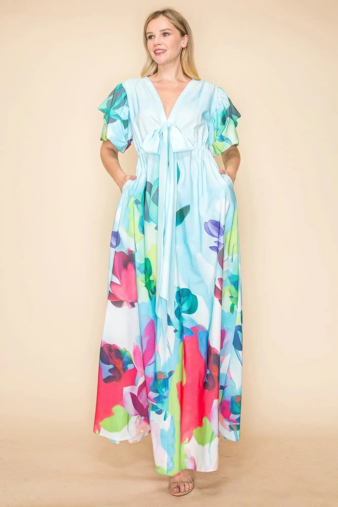 Printed V Neck Maxi Dress - ThingsWeUseAndLove 