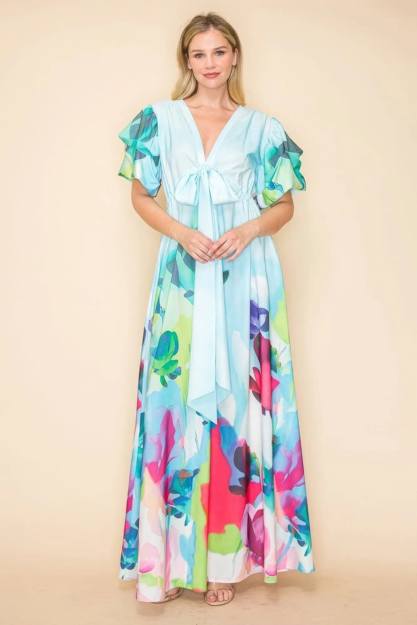 Printed V Neck Maxi Dress - ThingsWeUseAndLove 