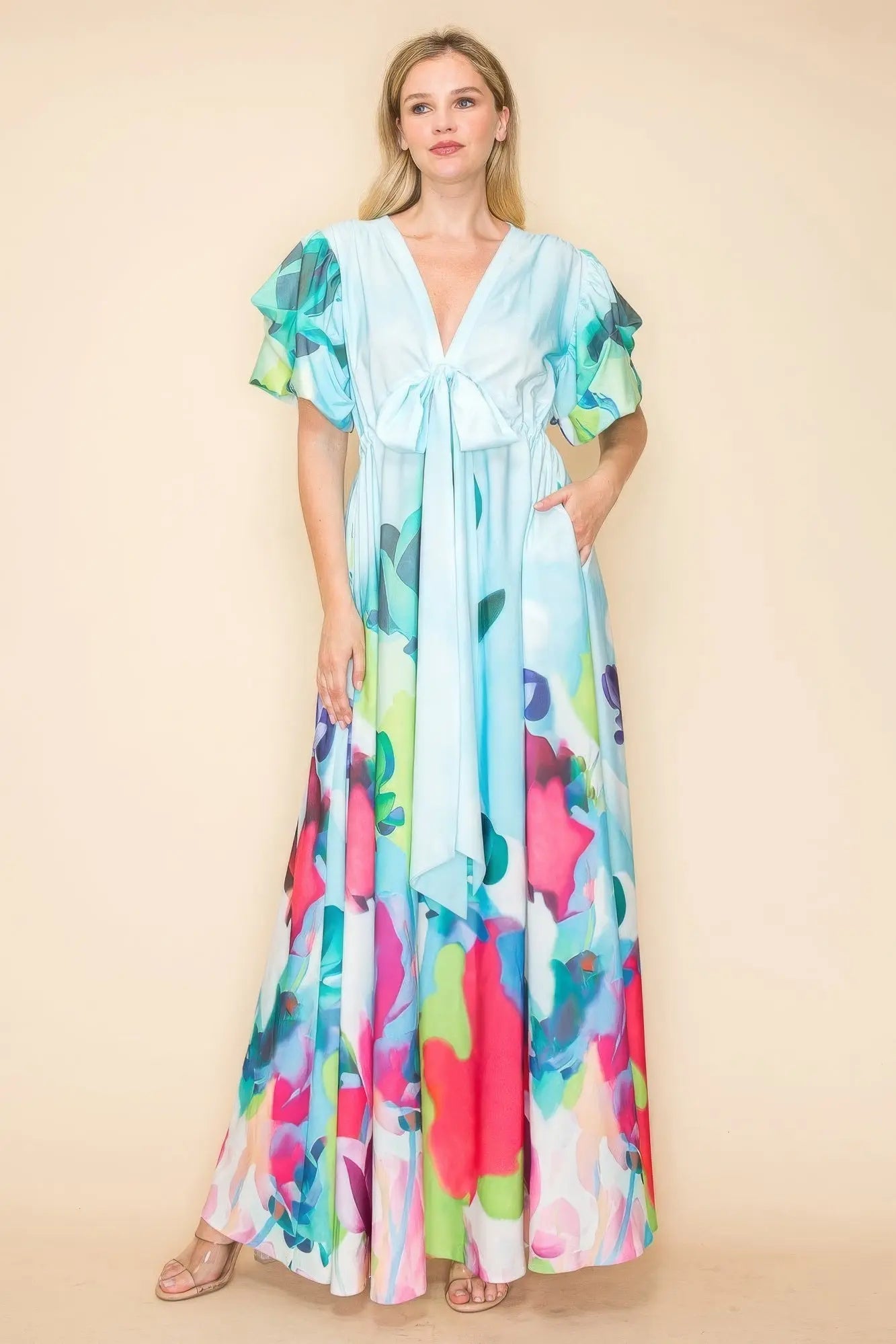 Printed V Neck Maxi Dress - ThingsWeUseAndLove 