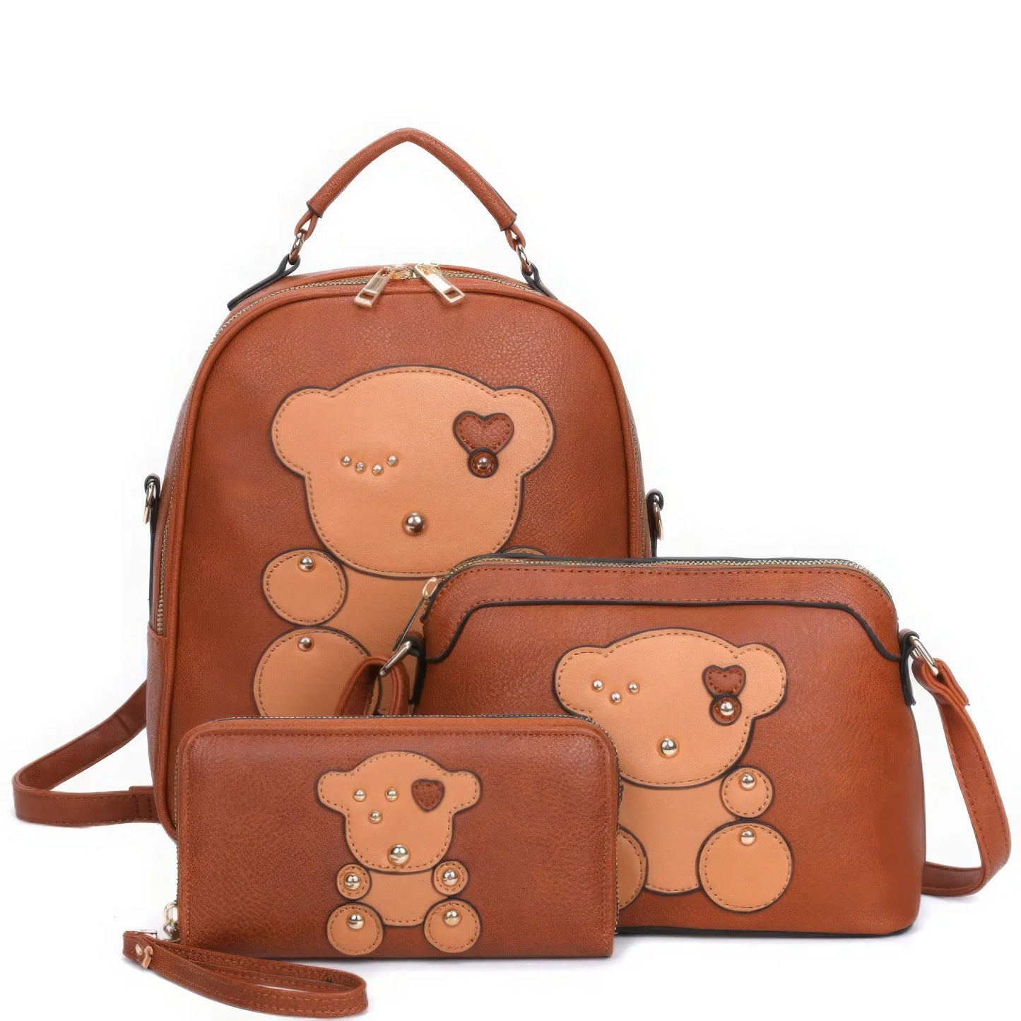 3in1 Cute Bear Design Handle Backpack W Crossbody And Wallet Set - ThingsWeUseAndLove 