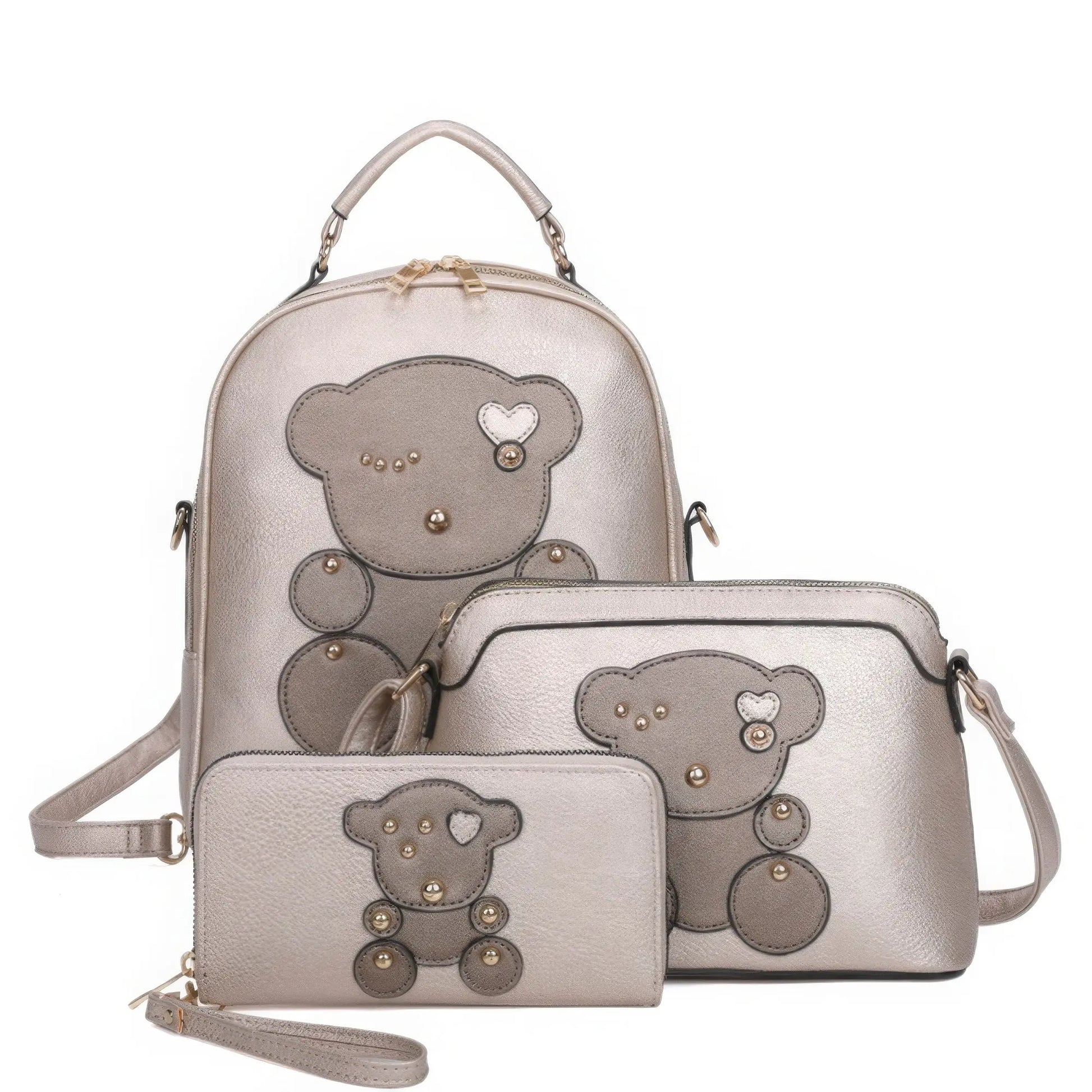 3in1 Cute Bear Design Handle Backpack W Crossbody And Wallet Set - ThingsWeUseAndLove 