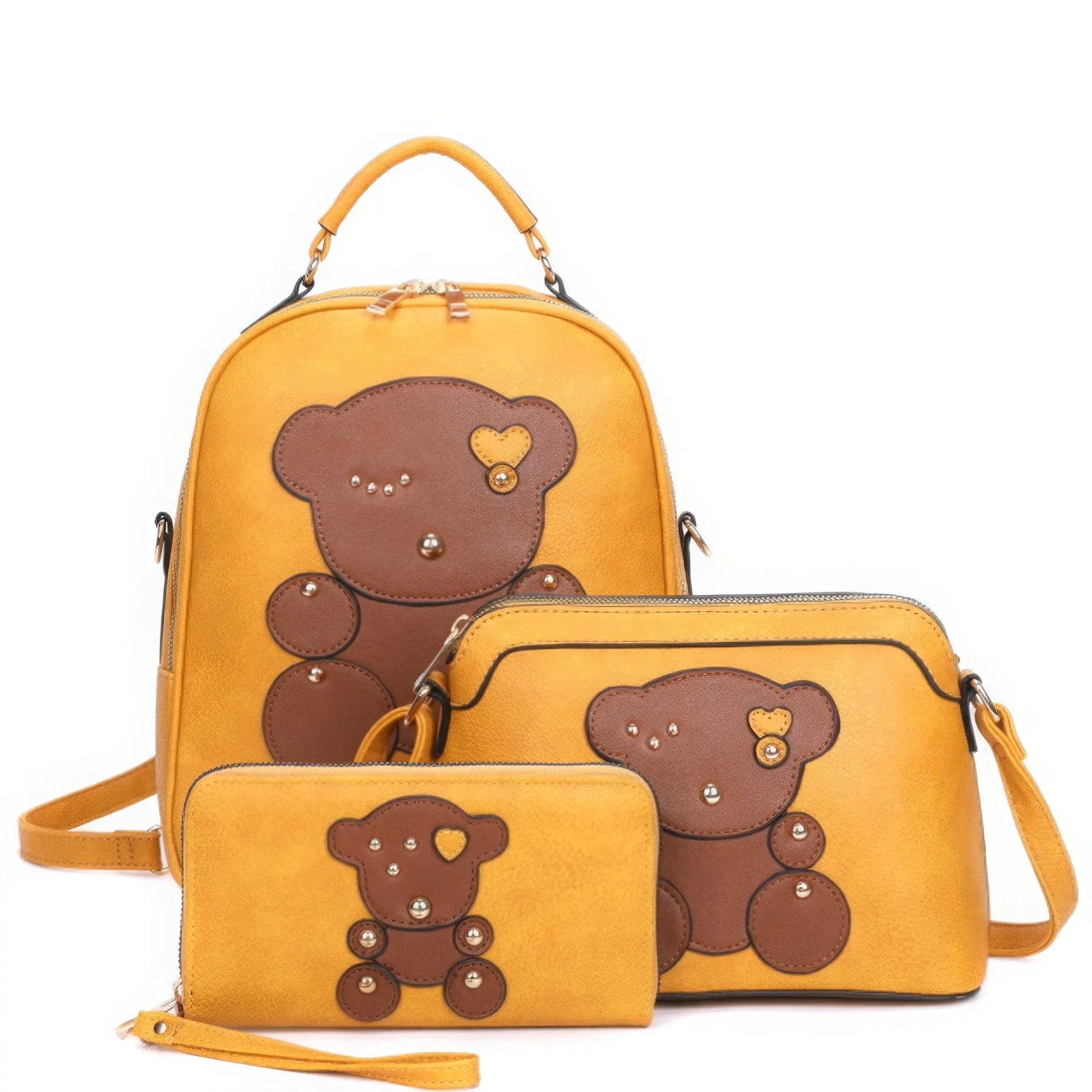 3in1 Cute Bear Design Handle Backpack W Crossbody And Wallet Set - ThingsWeUseAndLove 